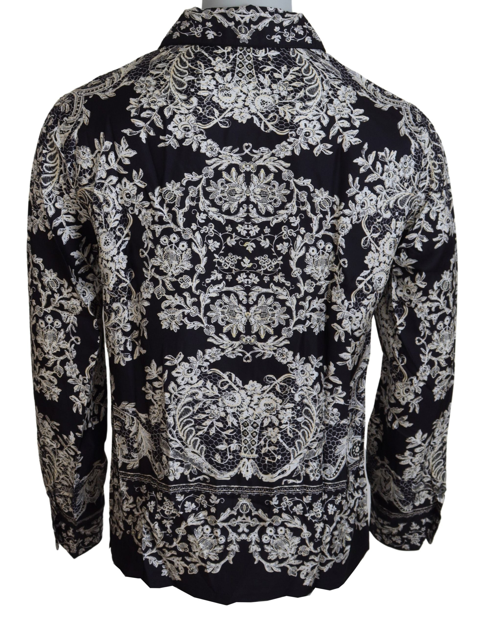 Blue Silk Floral Baroque Satin Casual Shirt - ventzia