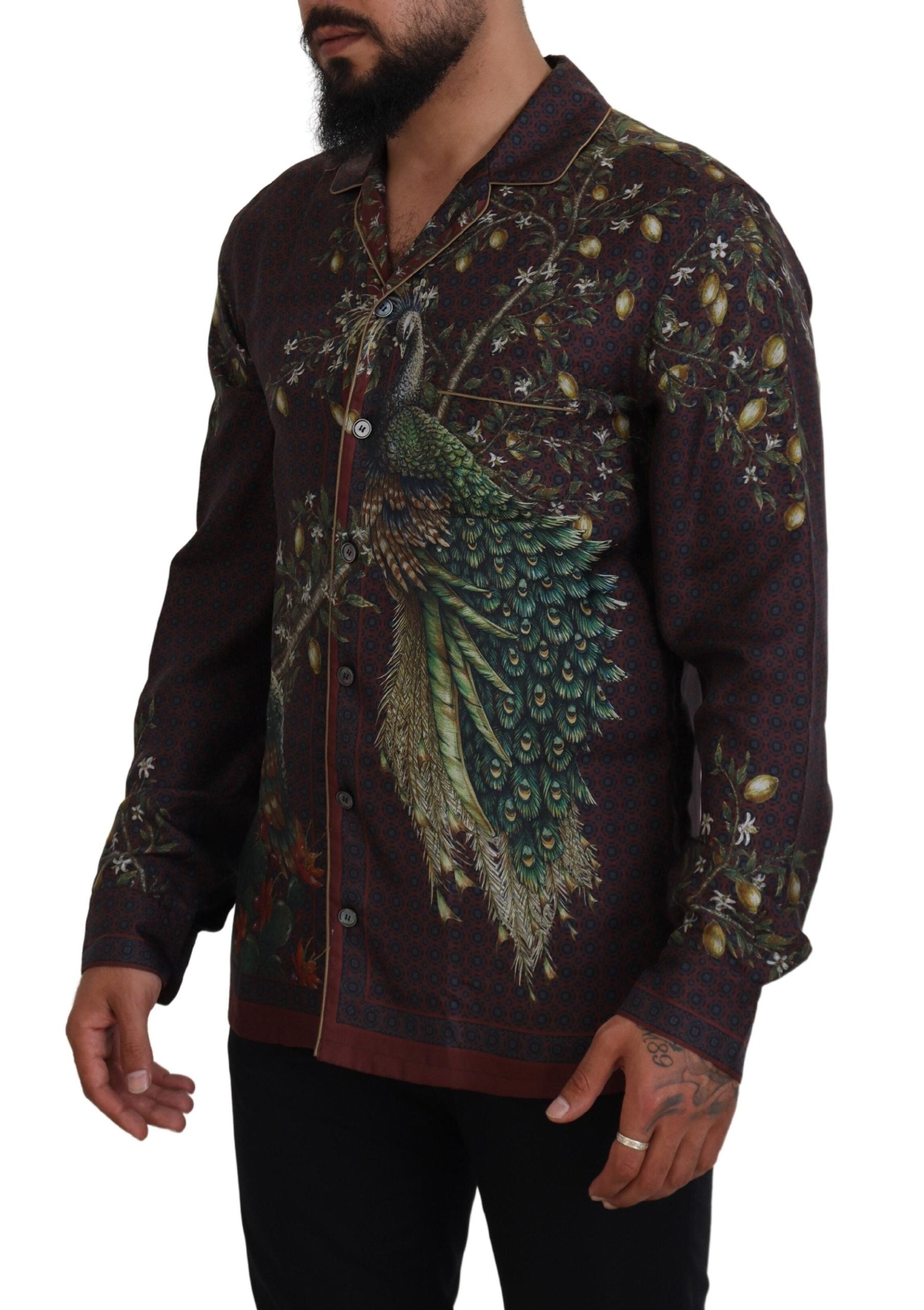 Bordeaux Ostrich Silk Satin Casual Mens Shirt - ventzia