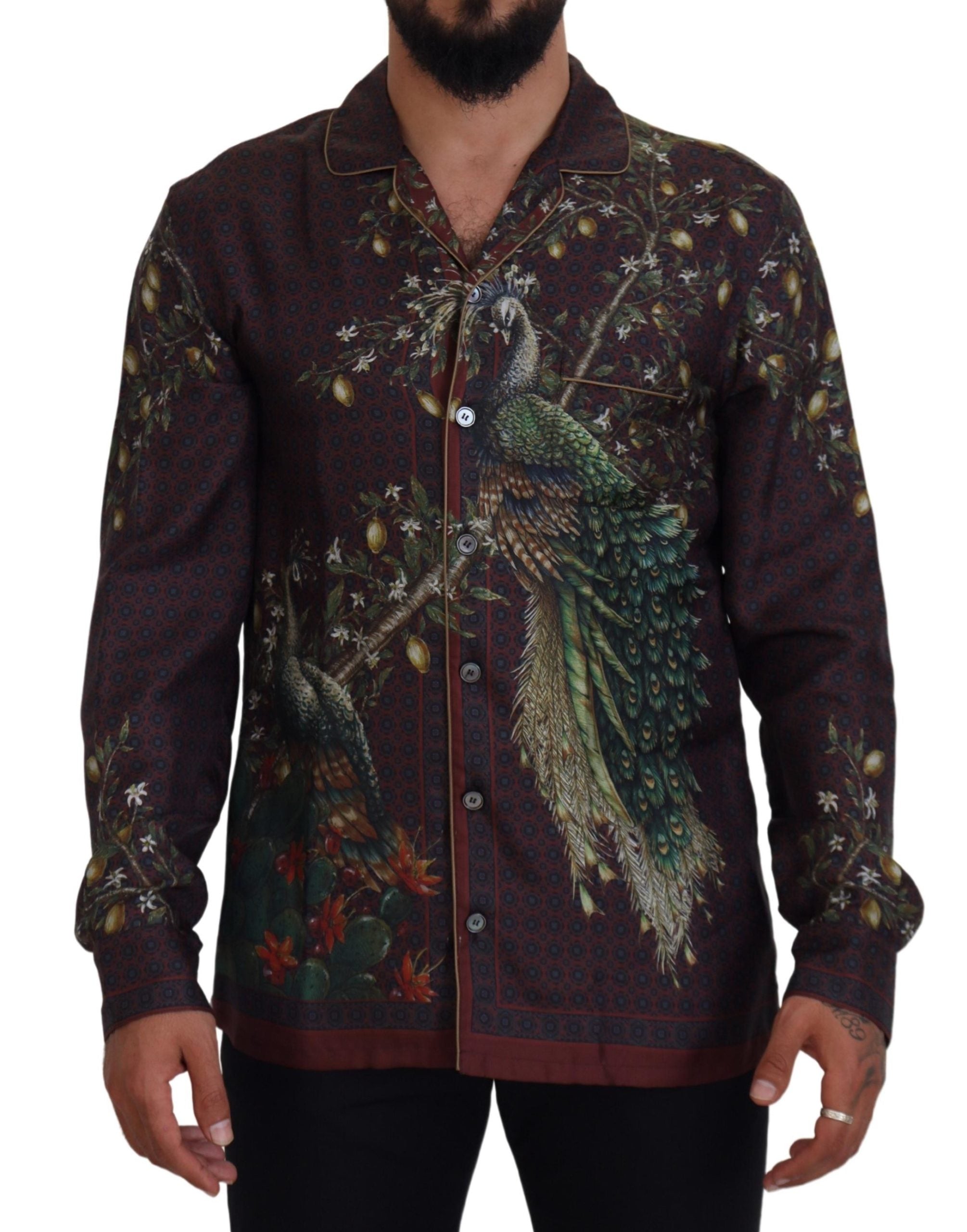 Bordeaux Ostrich Silk Satin Casual Mens Shirt - ventzia