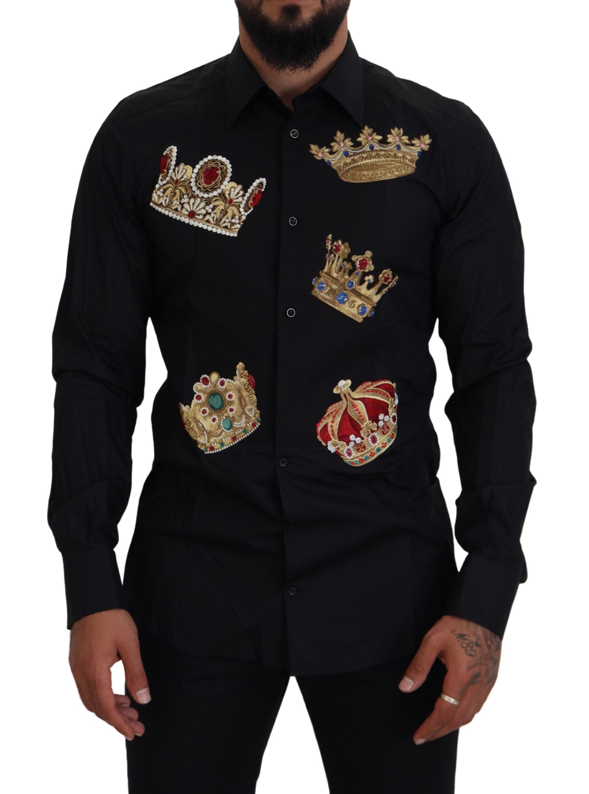 Black Gold Crown Slim Fit Dress Formal Shirt - ventzia