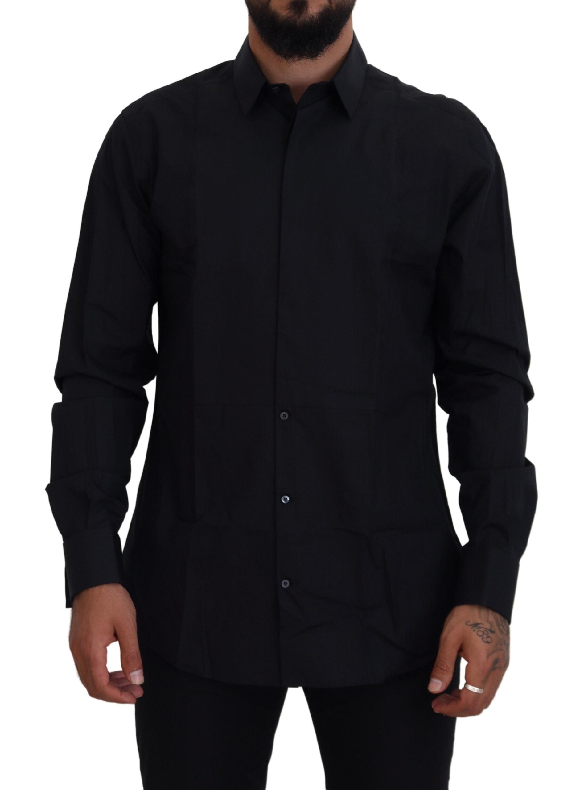 Black Gold Cotton Slim Fit Dress Mens Shirt - ventzia