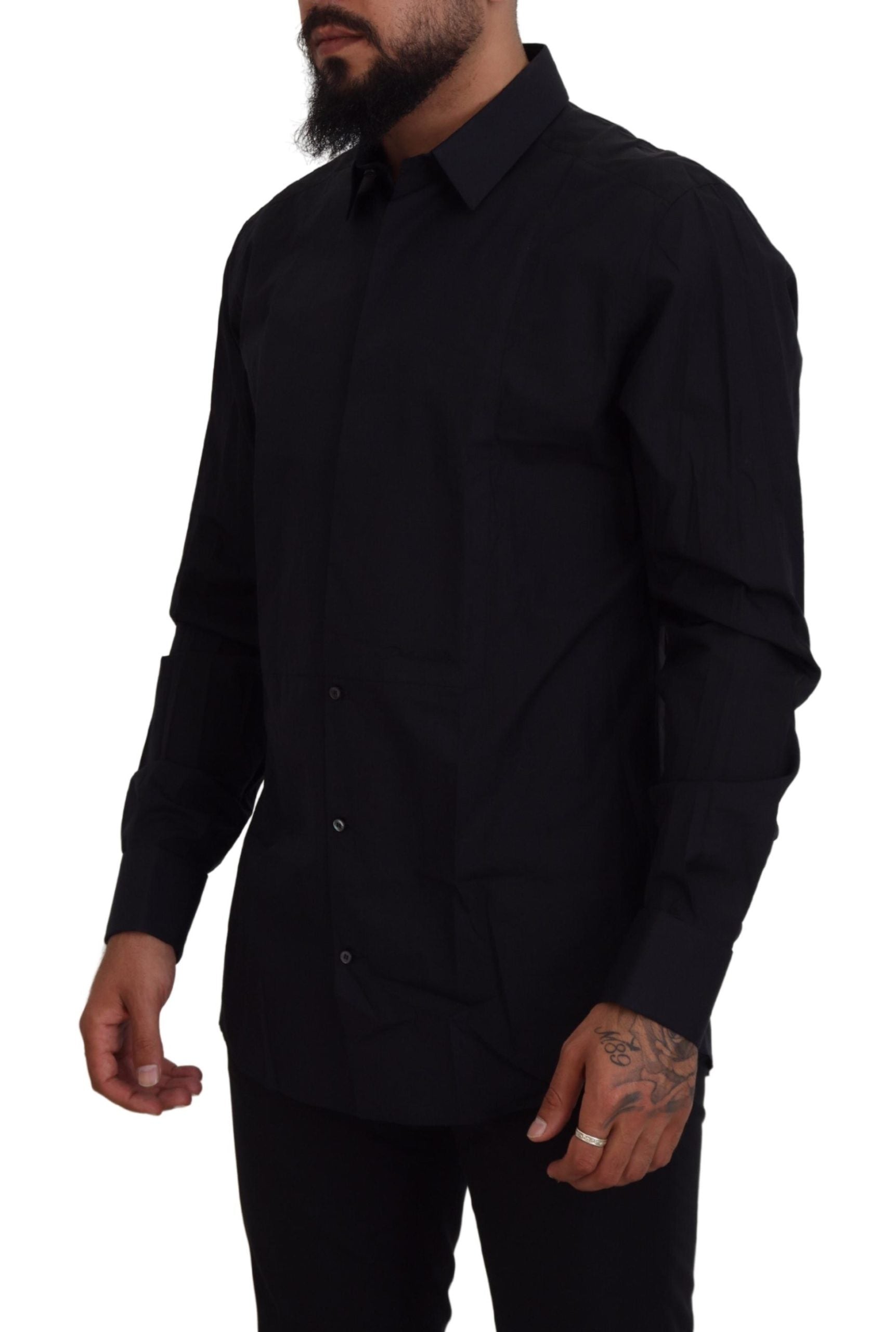 Black Gold Cotton Slim Fit Dress Mens Shirt - ventzia
