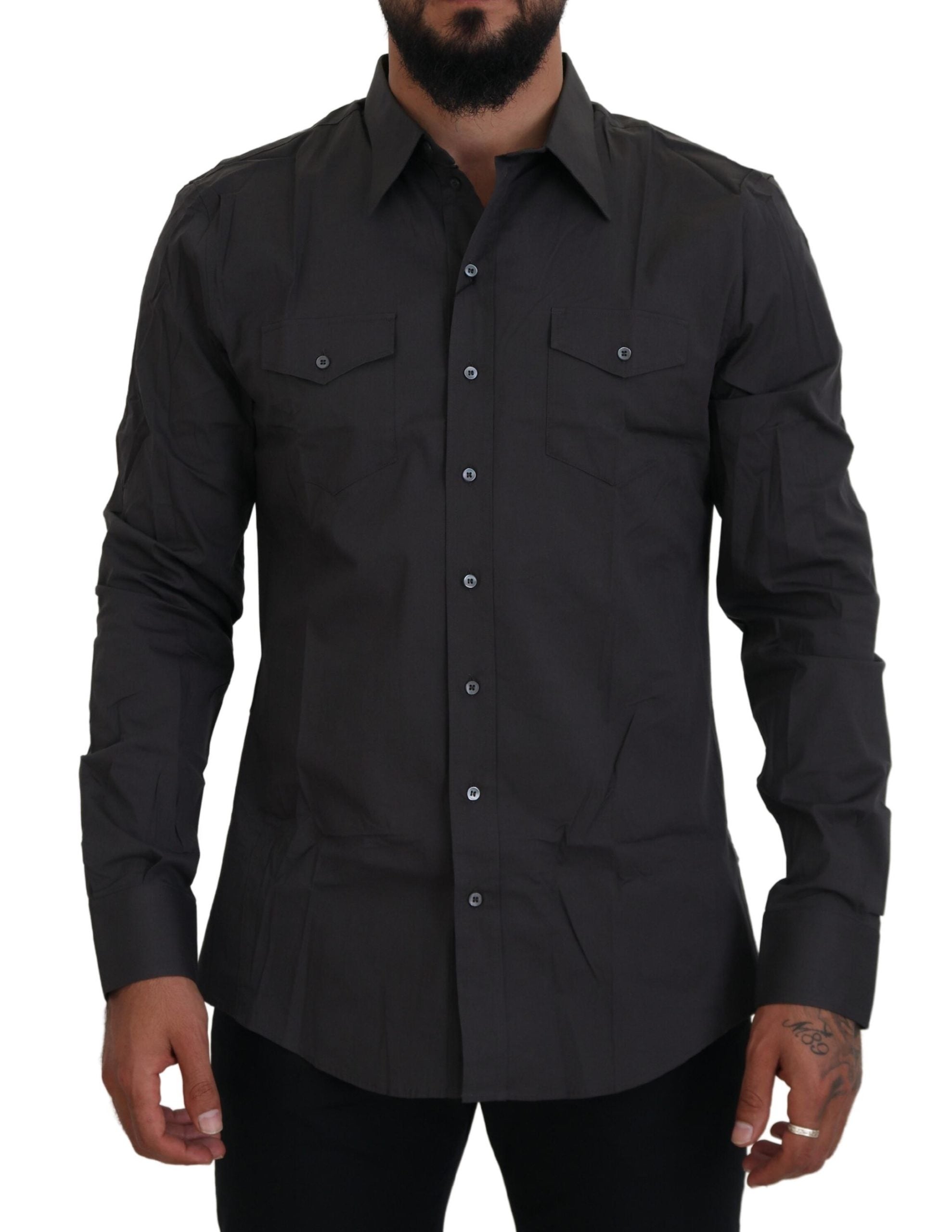 Gray SICILIA Slim Fit Stretch Dress Shirt - ventzia