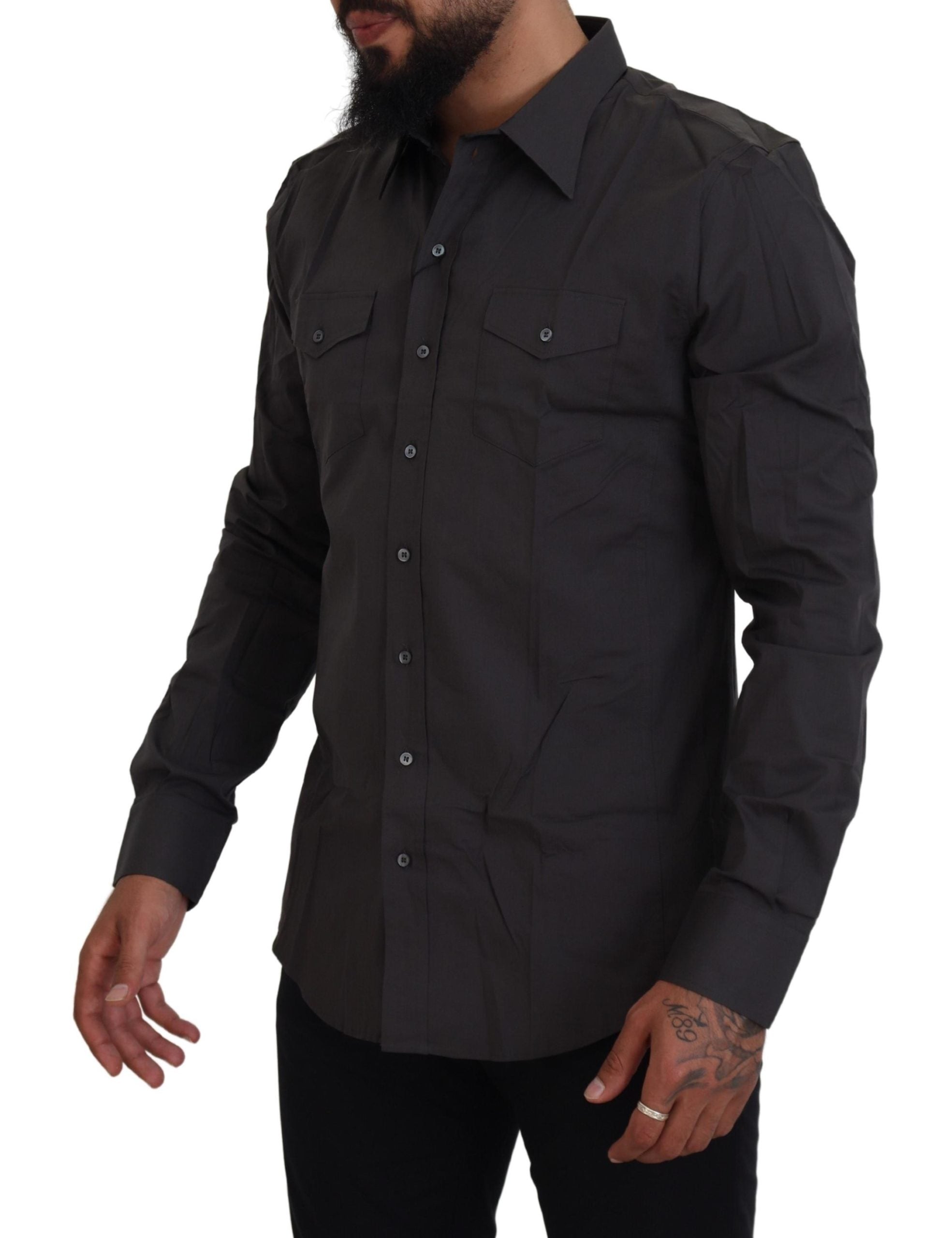 Gray SICILIA Slim Fit Stretch Dress Shirt - ventzia