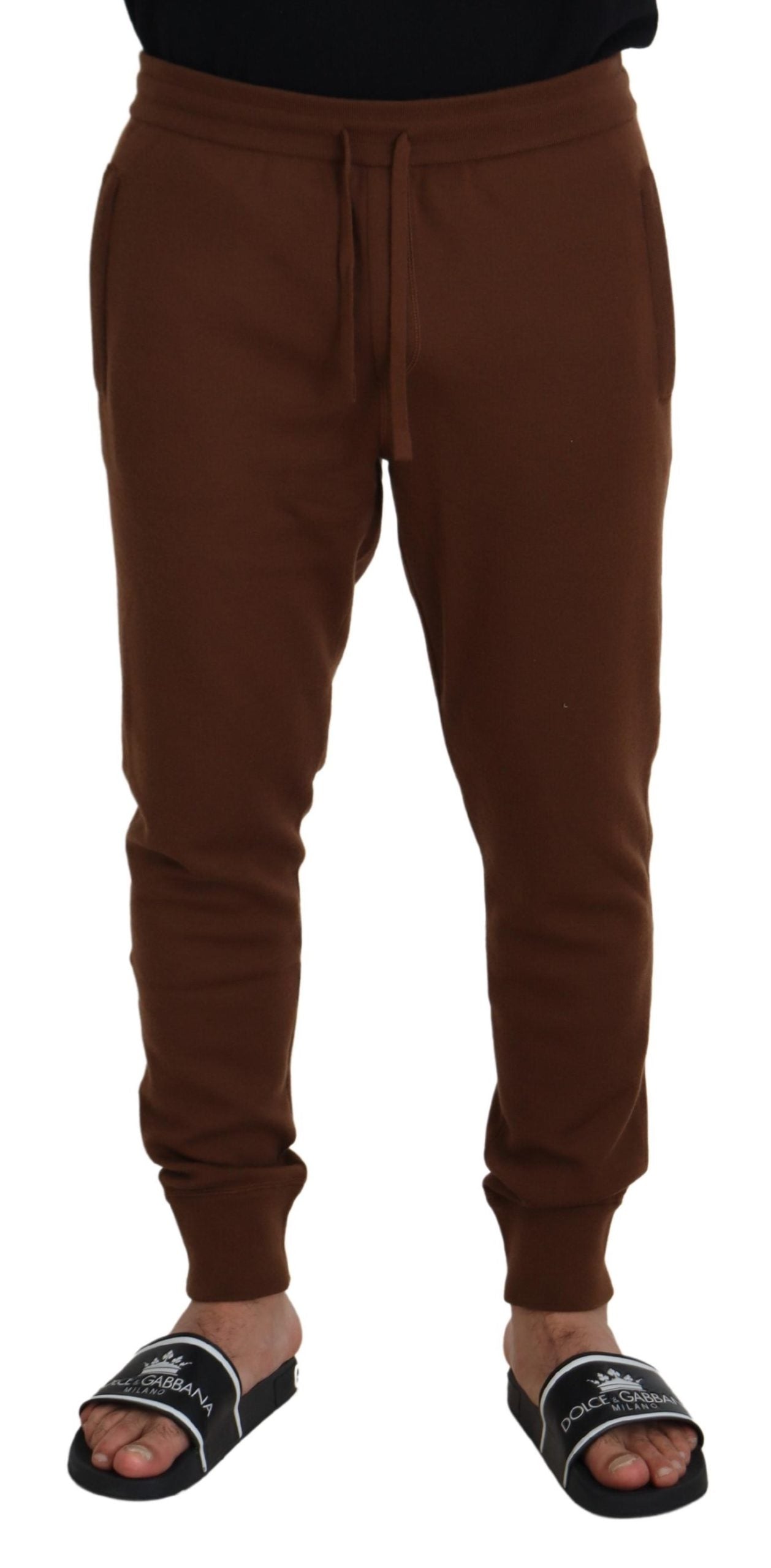 Brown Cashmere Men Drawstring Jogger Pants - ventzia