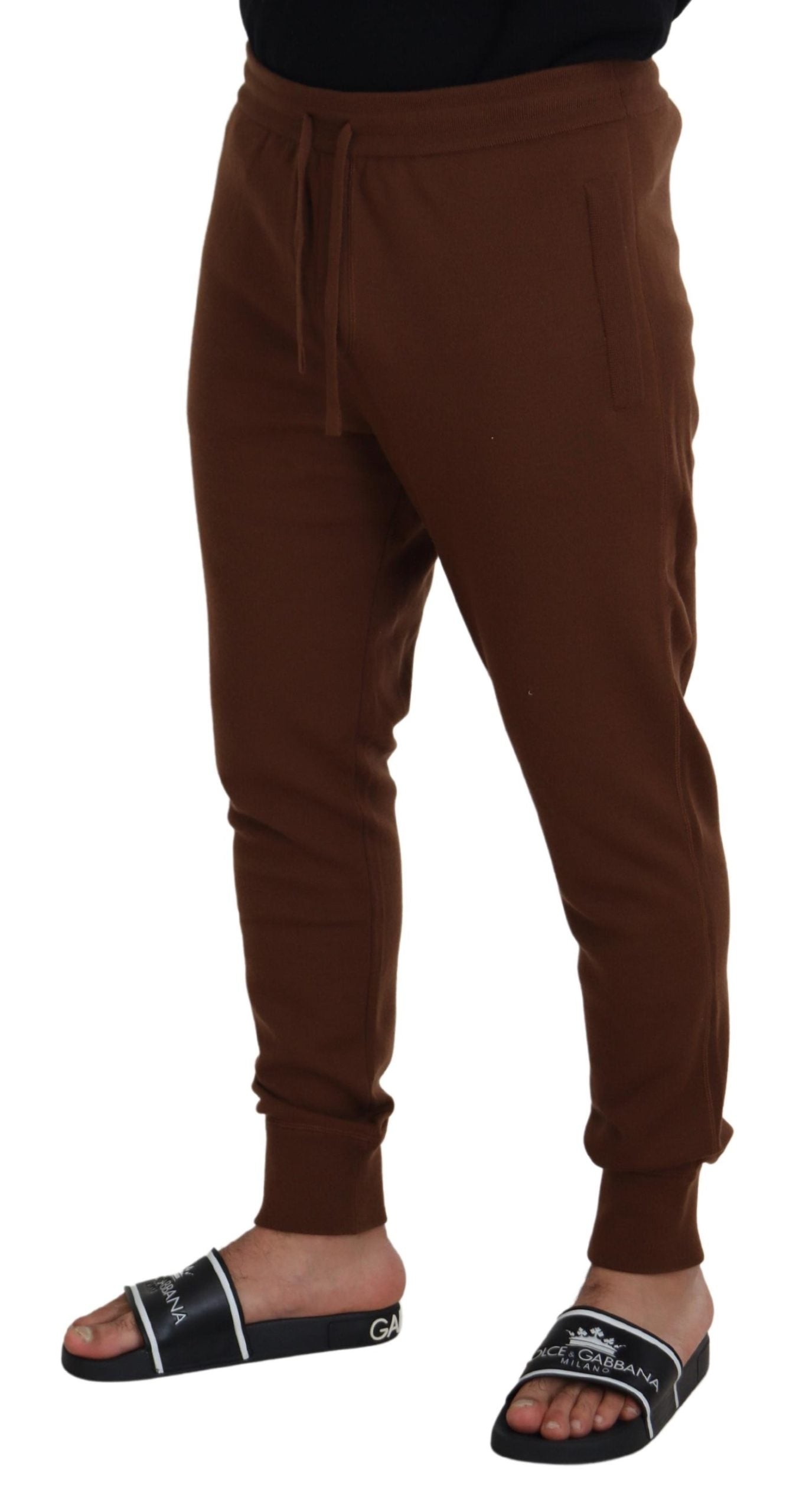 Brown Cashmere Men Drawstring Jogger Pants - ventzia