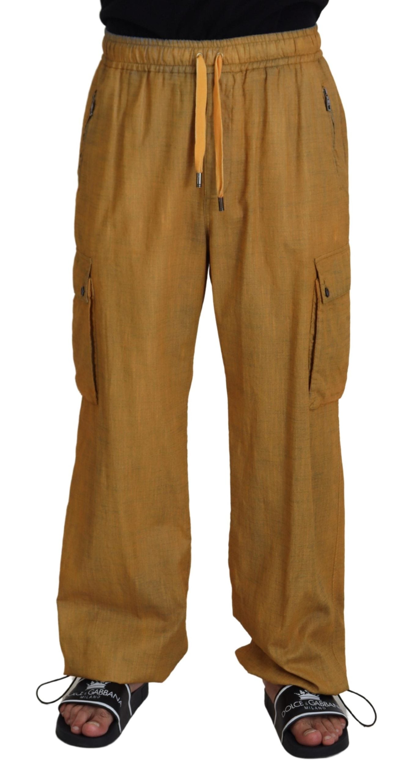 Brown Linen Drawstring Cargo Pants - ventzia