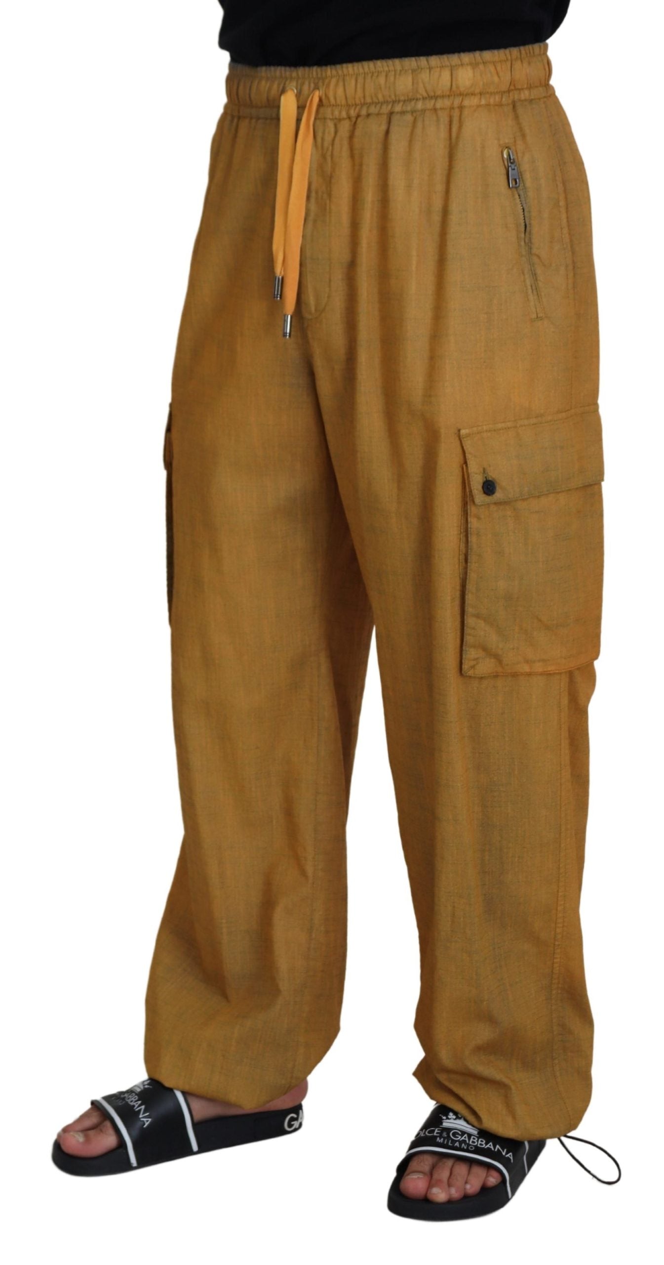 Brown Linen Drawstring Cargo Pants - ventzia