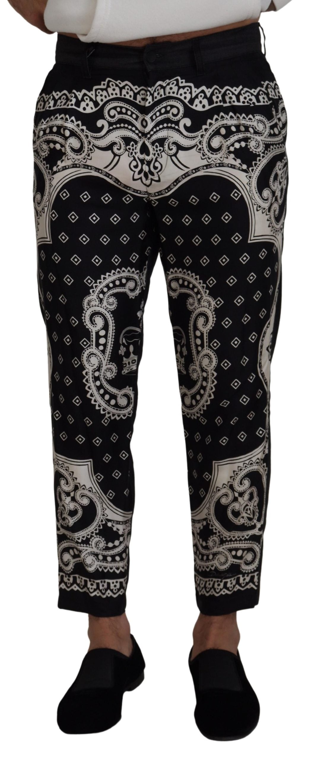 Black Silk Bandana Print Pants - ventzia