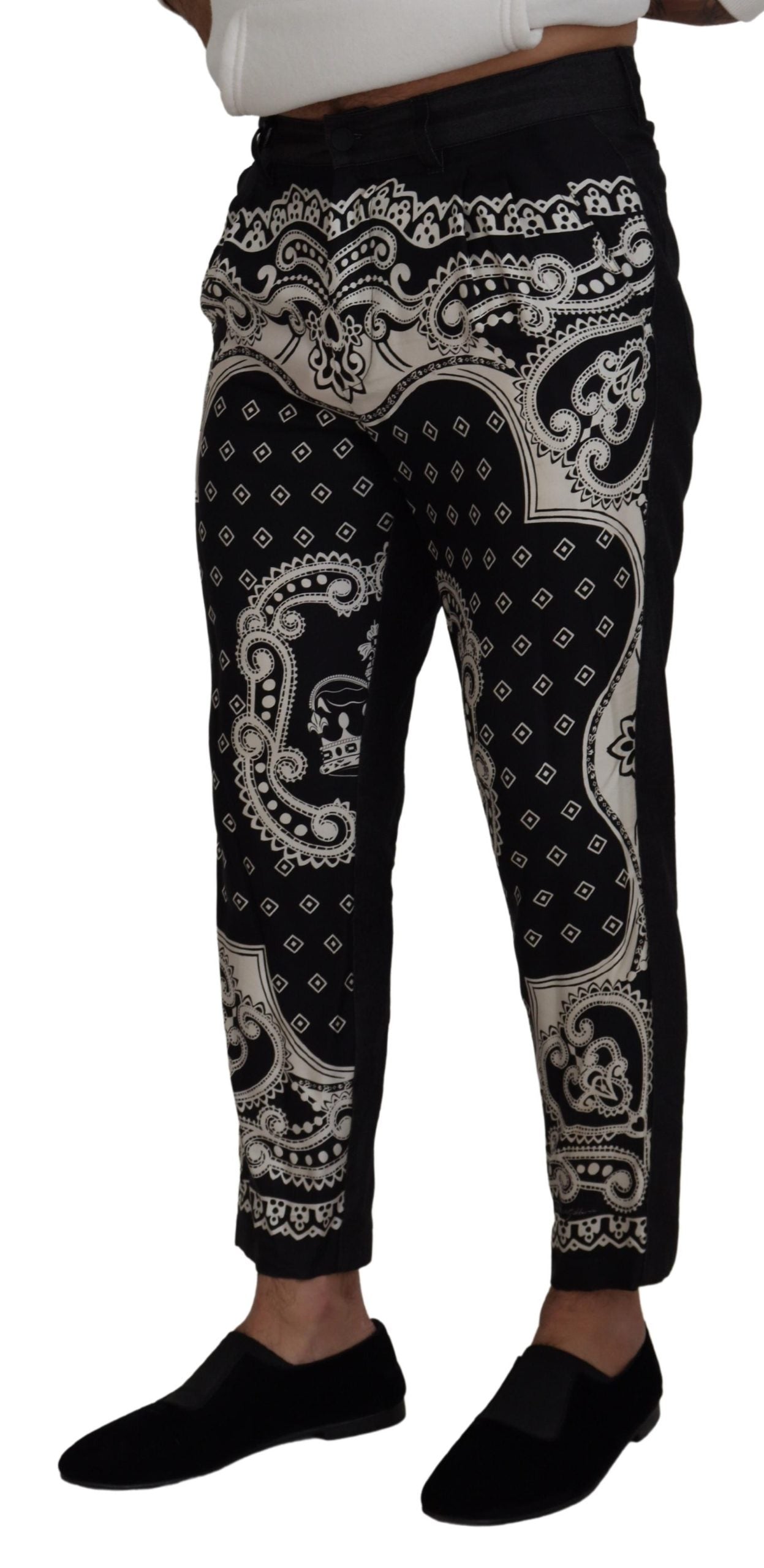 Black Silk Bandana Print Pants - ventzia