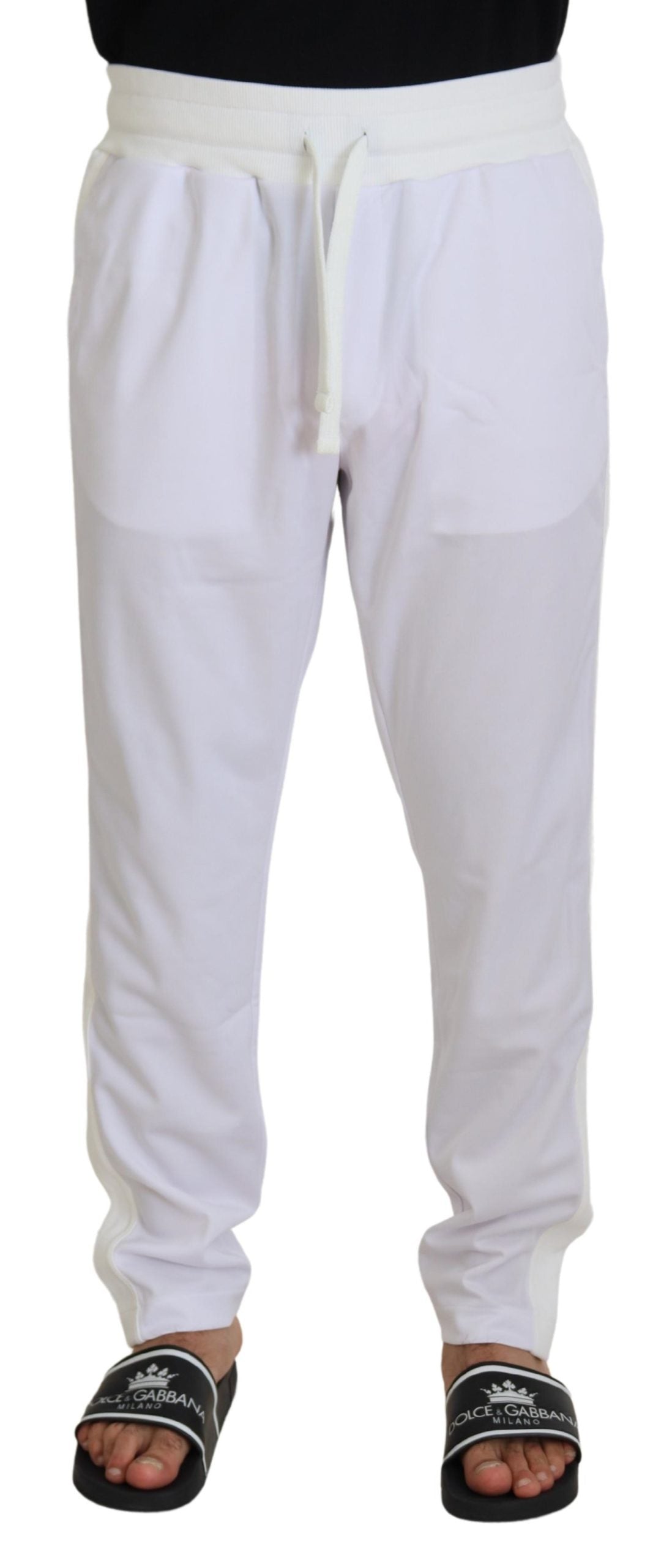 White Polyester Crown Logo Jogger Pants - ventzia
