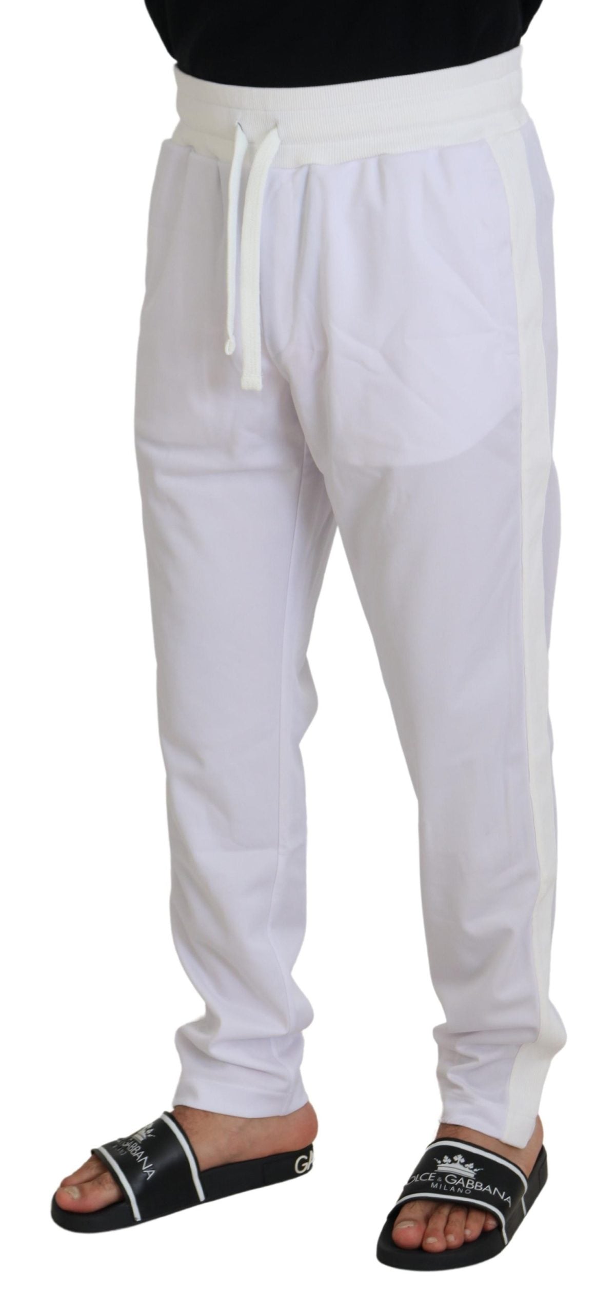 White Polyester Crown Logo Jogger Pants - ventzia