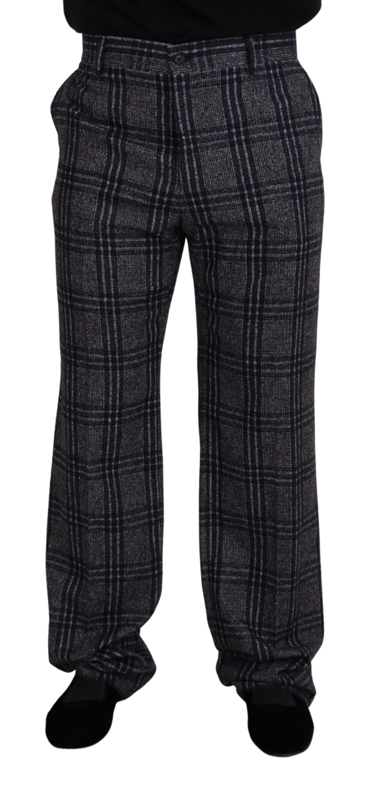 Gray Checkered Mid Waist Men Pants - ventzia