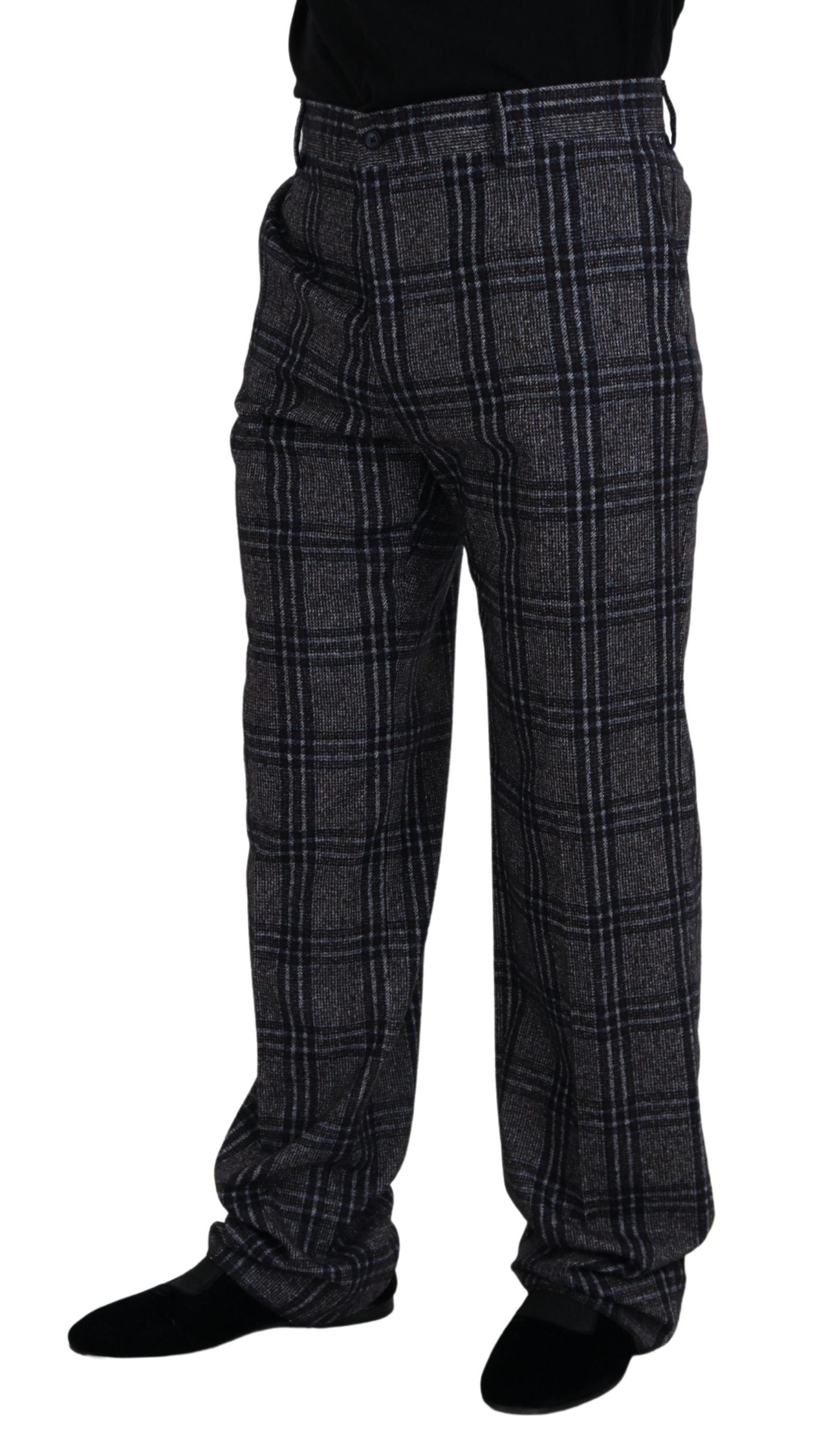 Gray Checkered Mid Waist Men Pants - ventzia