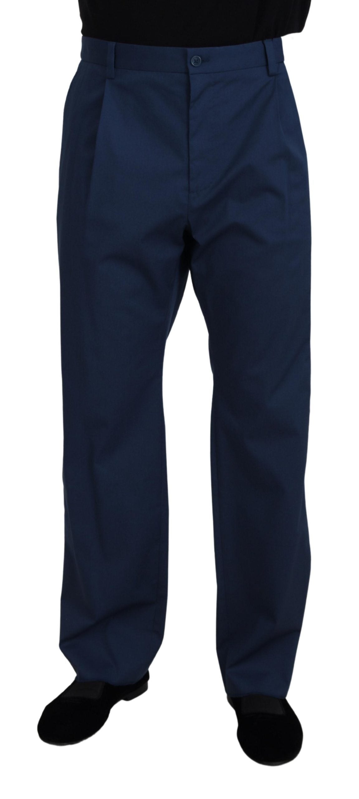 Blue Cotton Straight Fit Pants - ventzia