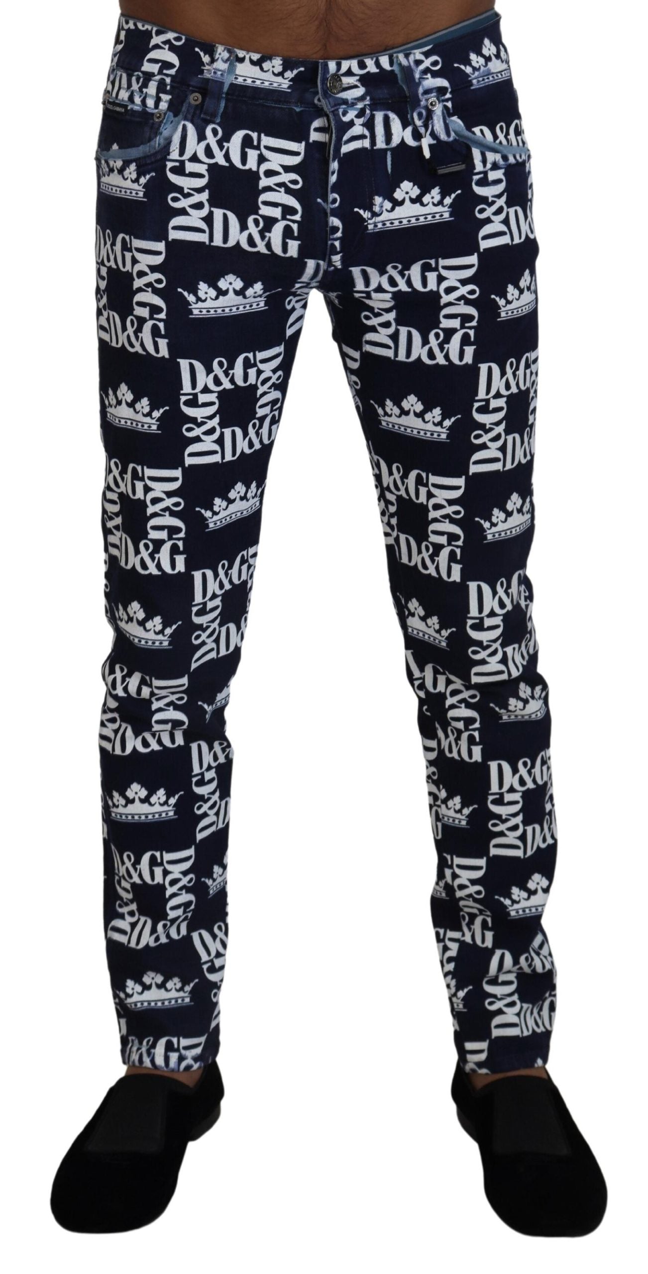 Blue Cotton DG Crown Skinny Denim Jeans - ventzia