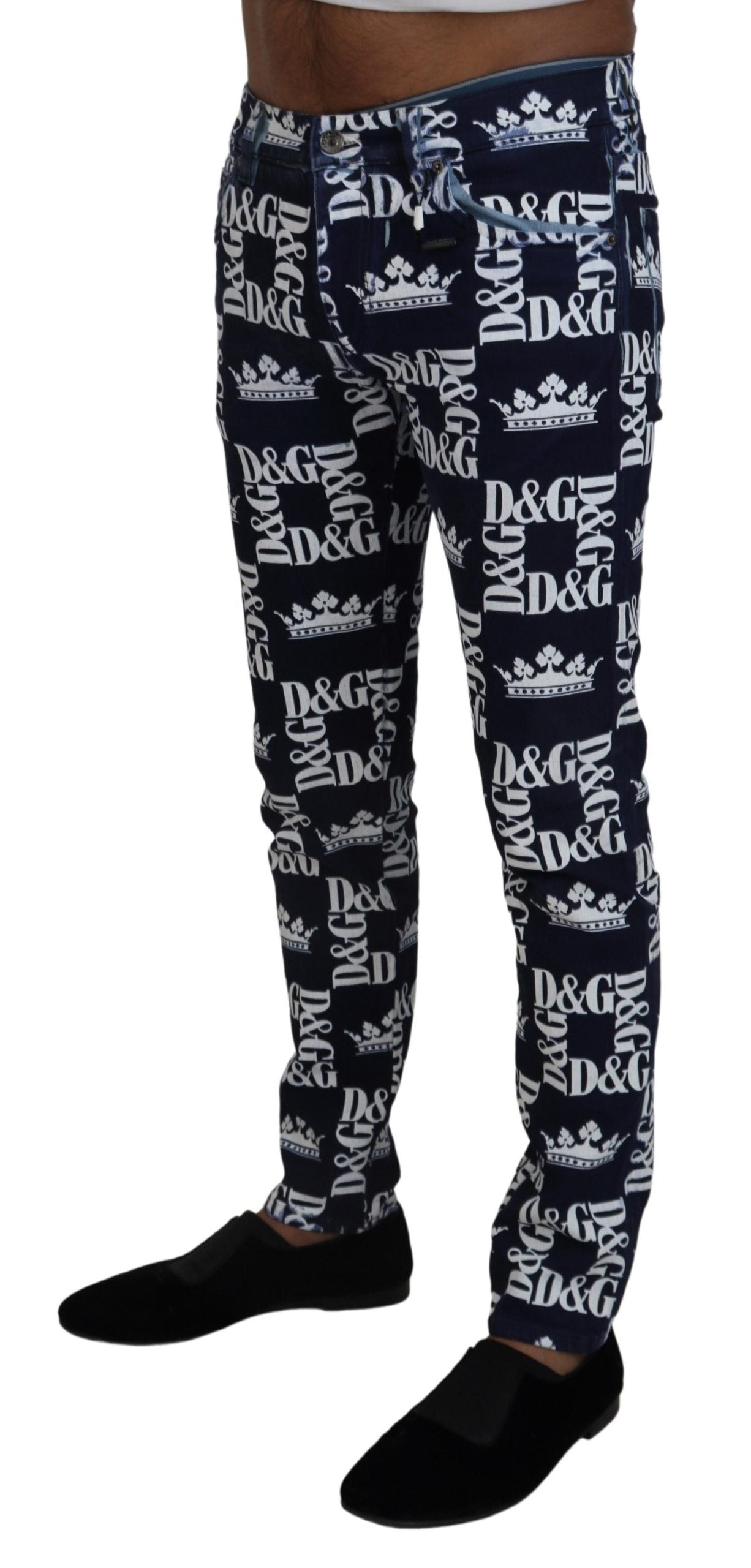 Blue Cotton DG Crown Skinny Denim Jeans - ventzia