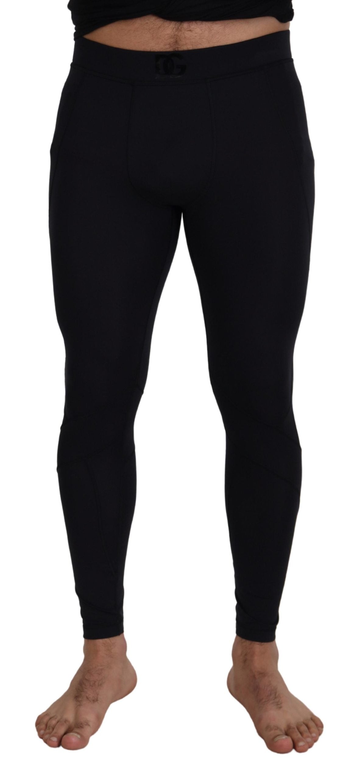 Black Nylon Slim Fit Stretch Pants - ventzia