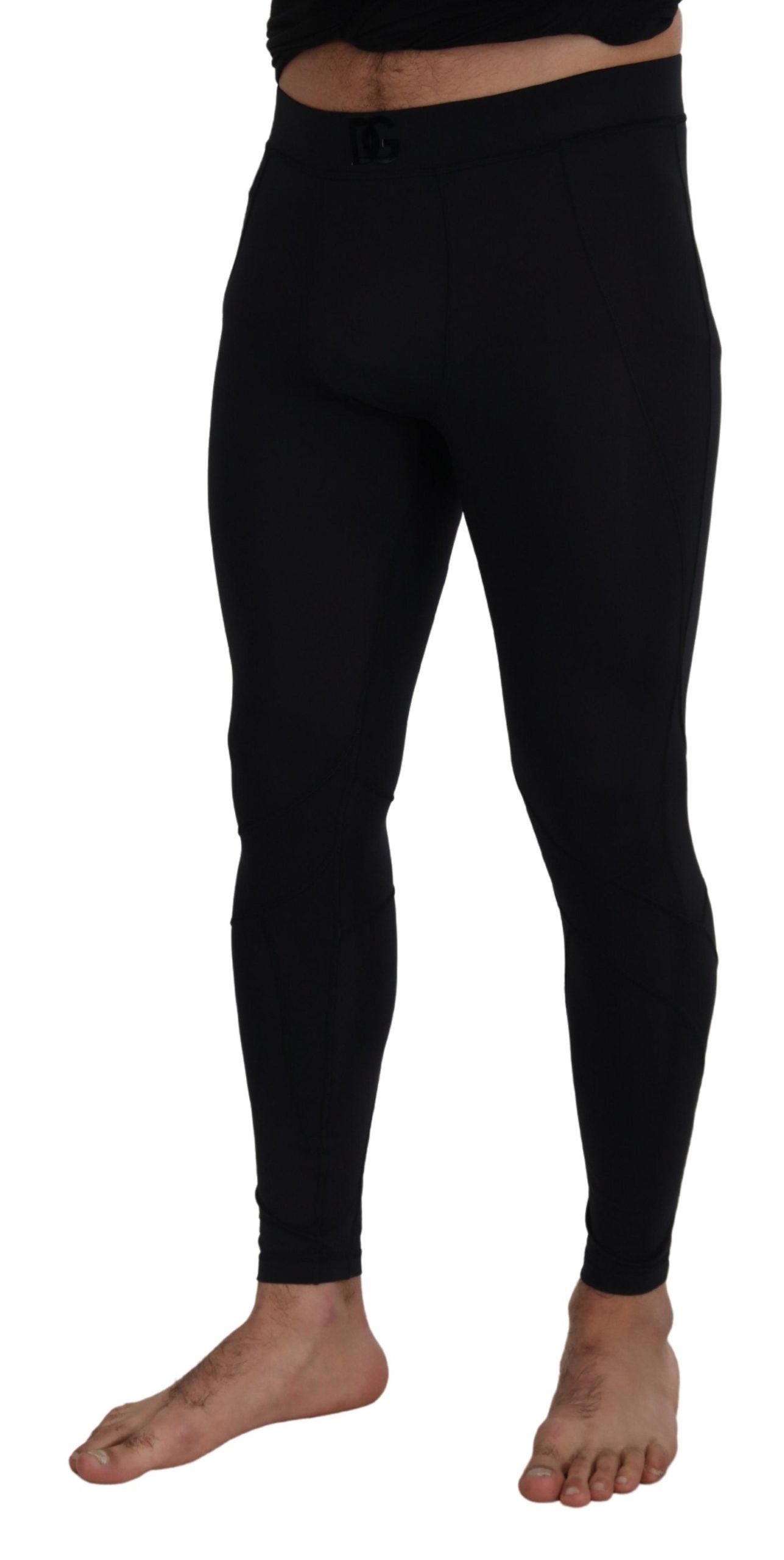 Black Nylon Slim Fit Stretch Pants - ventzia