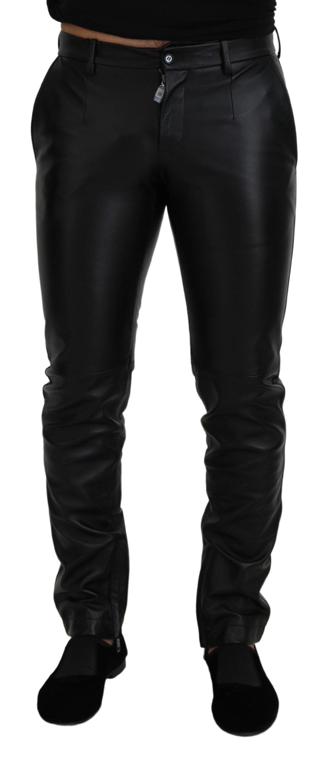 Black Shiny Stretch Skinny Pants - ventzia