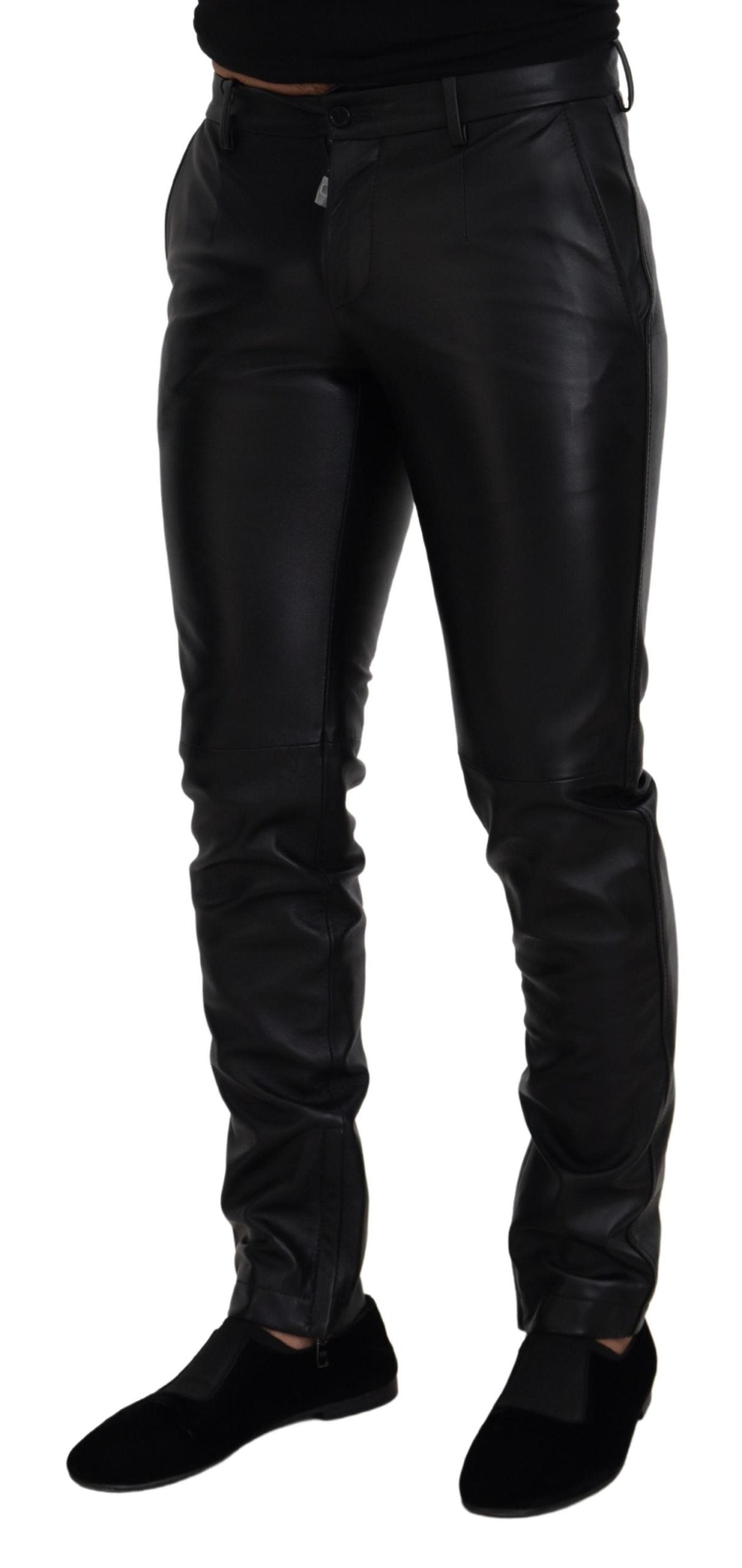 Black Shiny Stretch Skinny Pants - ventzia
