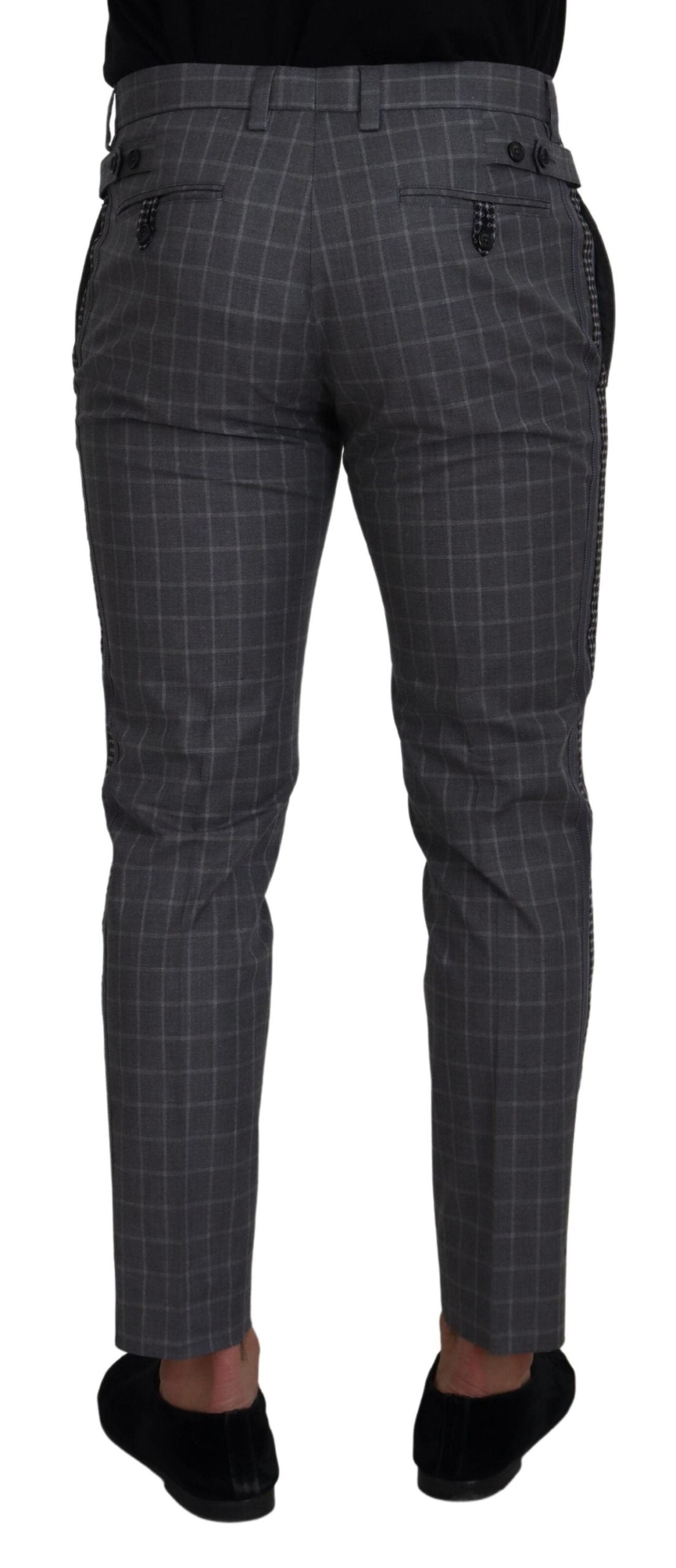 Grey Cotton Checkered Chino Pants - ventzia