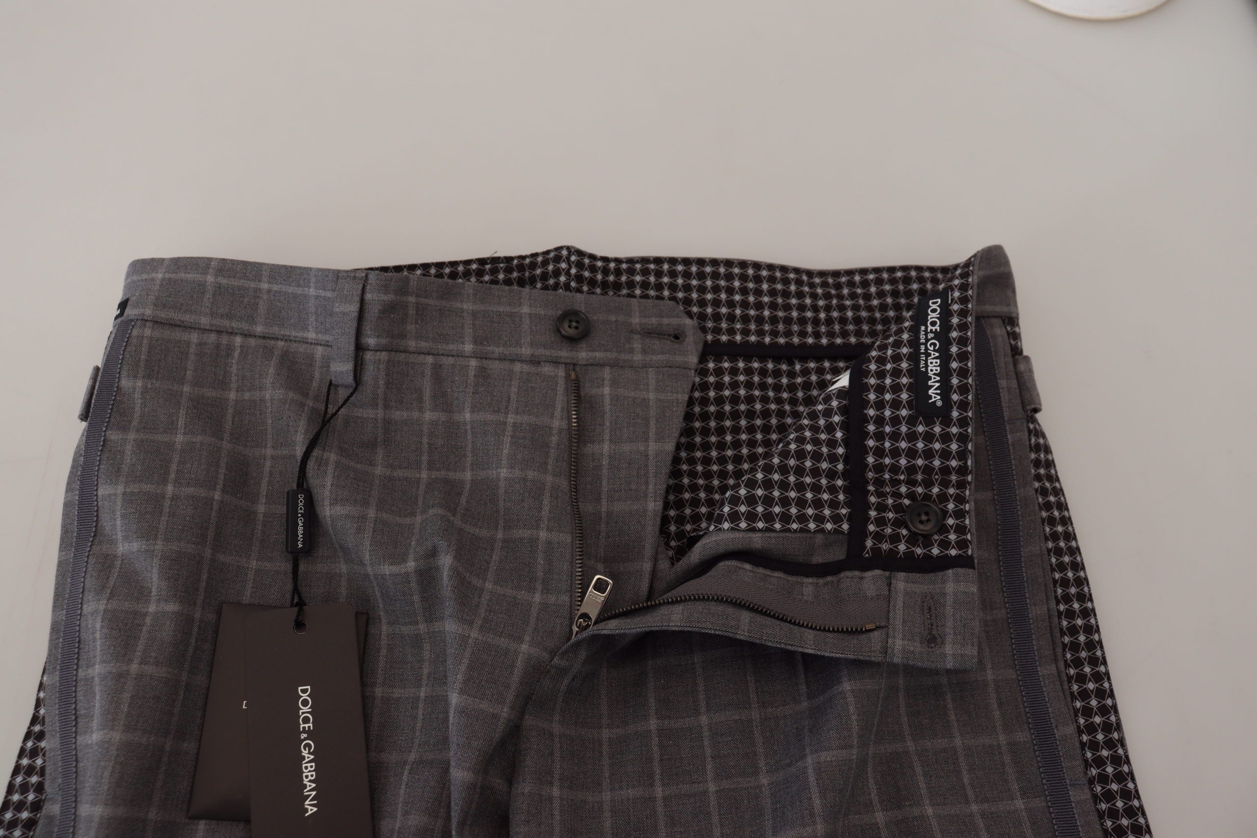 Grey Cotton Checkered Chino Pants - ventzia