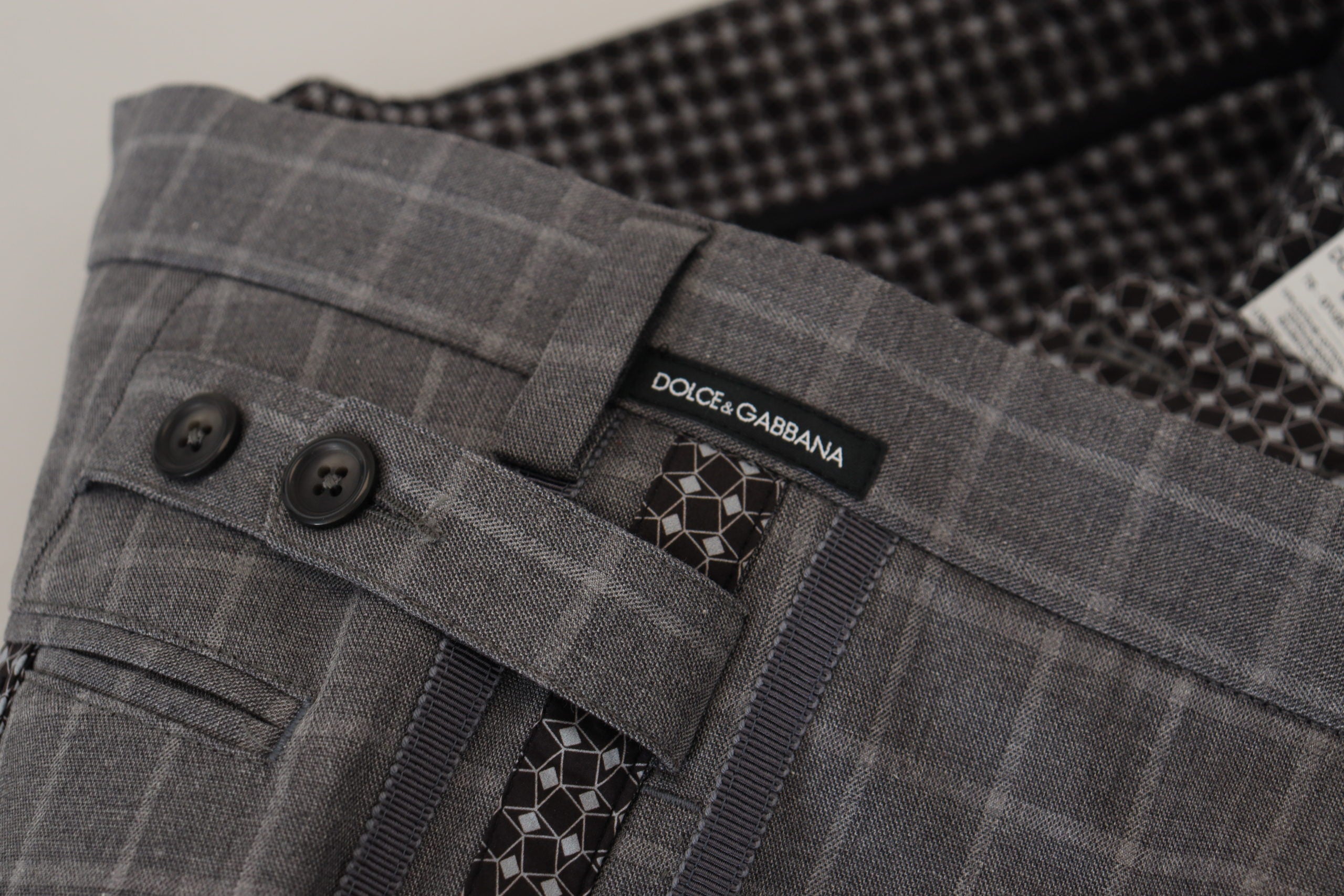 Grey Cotton Checkered Chino Pants - ventzia