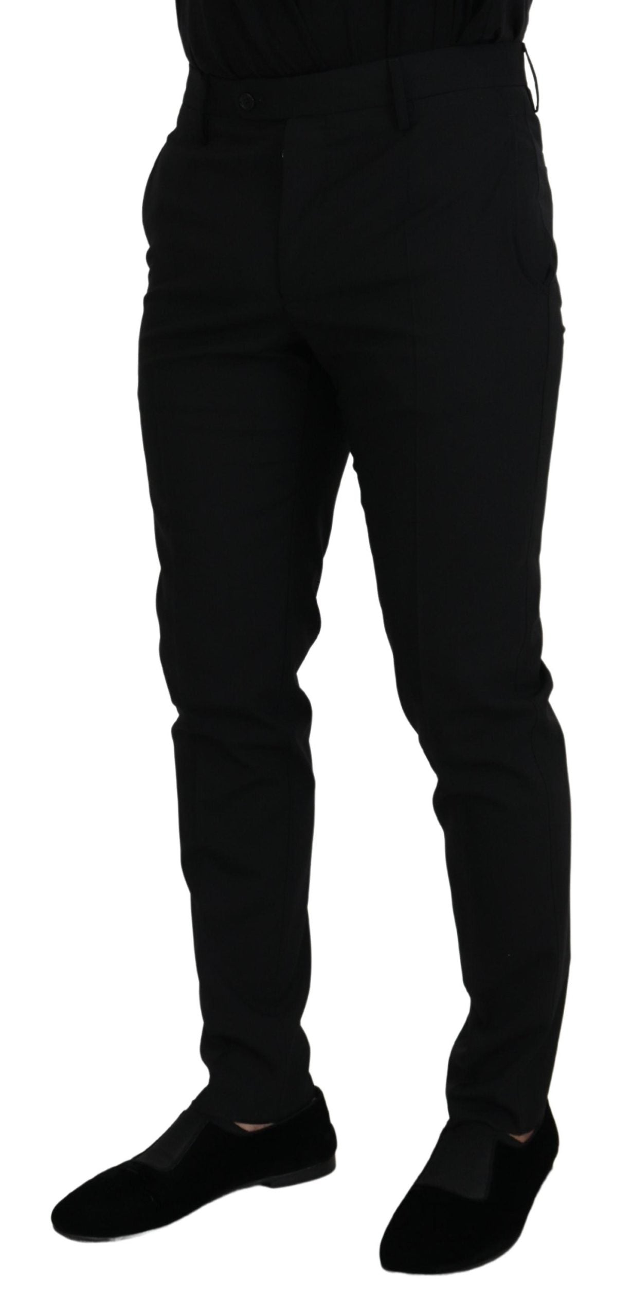 Black Polyester Chino Formal Pants - ventzia