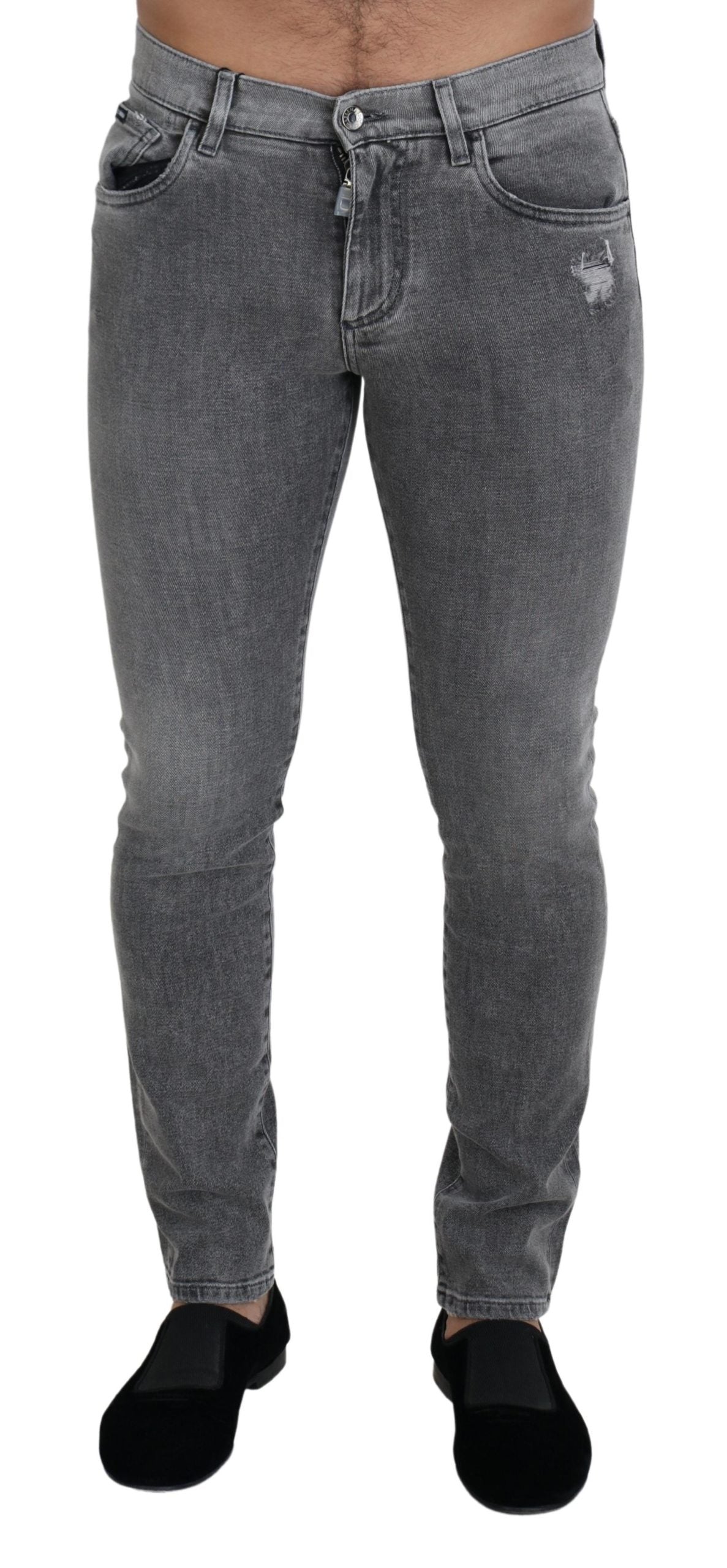 Grey Washed Cotton Skinny Denim Jeans - ventzia