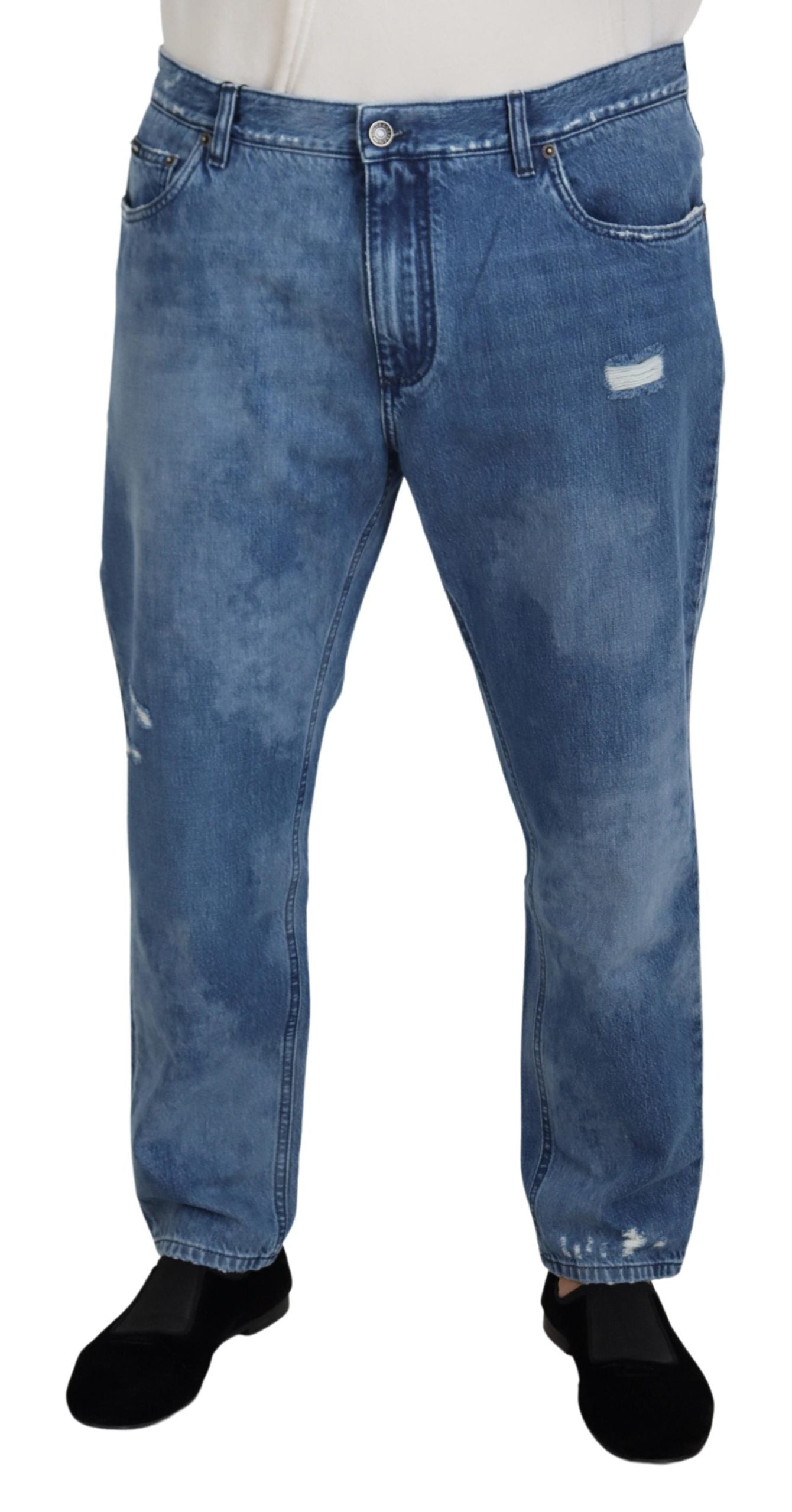 Blue Washed Cotton Casual Denim Jeans - ventzia