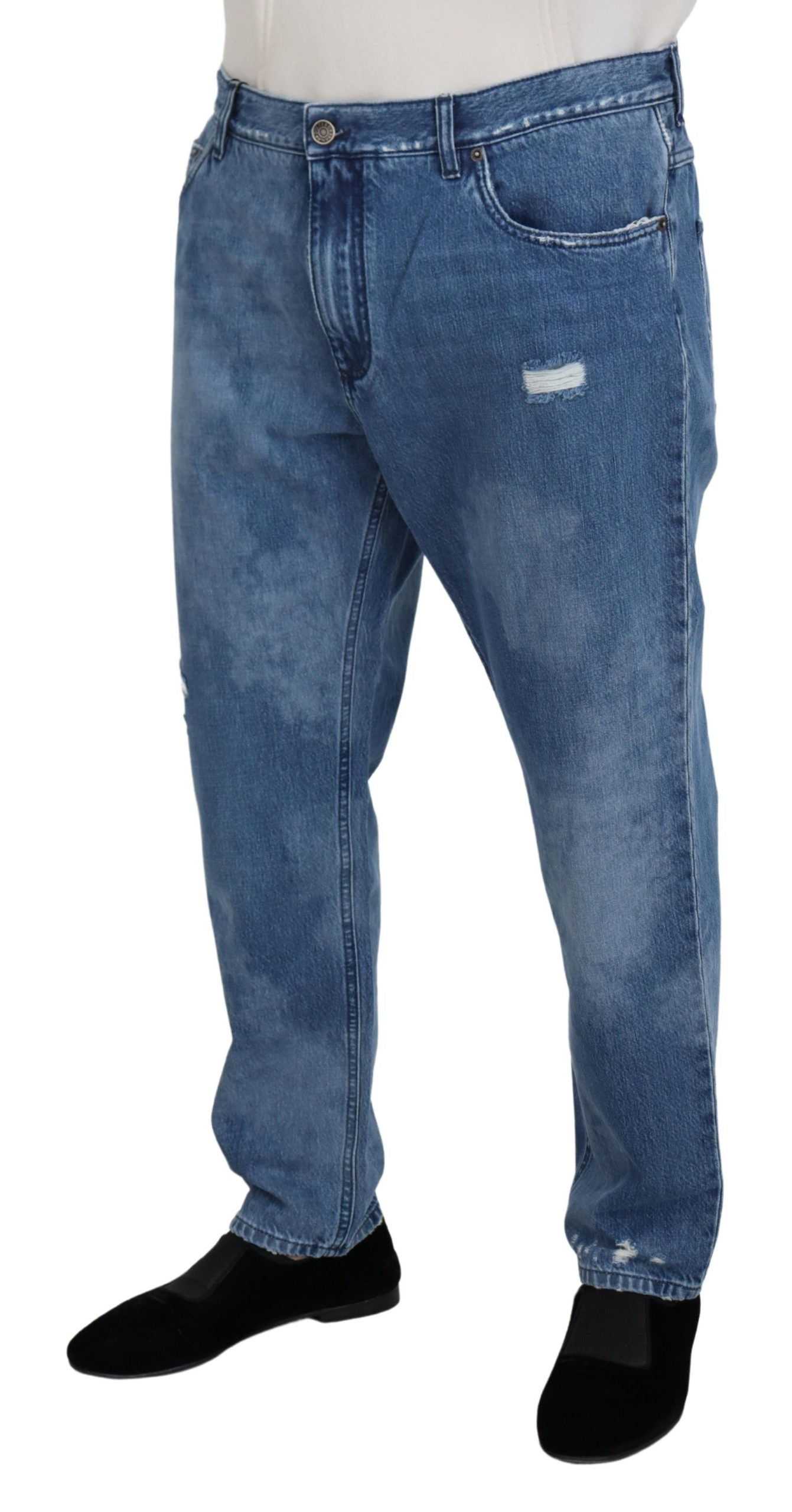 Blue Washed Cotton Casual Denim Jeans - ventzia