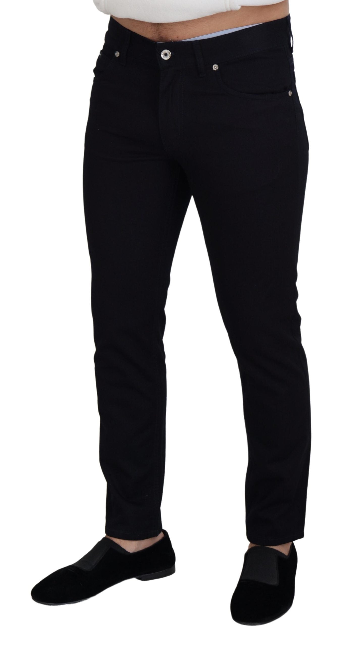 Black Cotton Skinny Casual Denim Jeans - ventzia