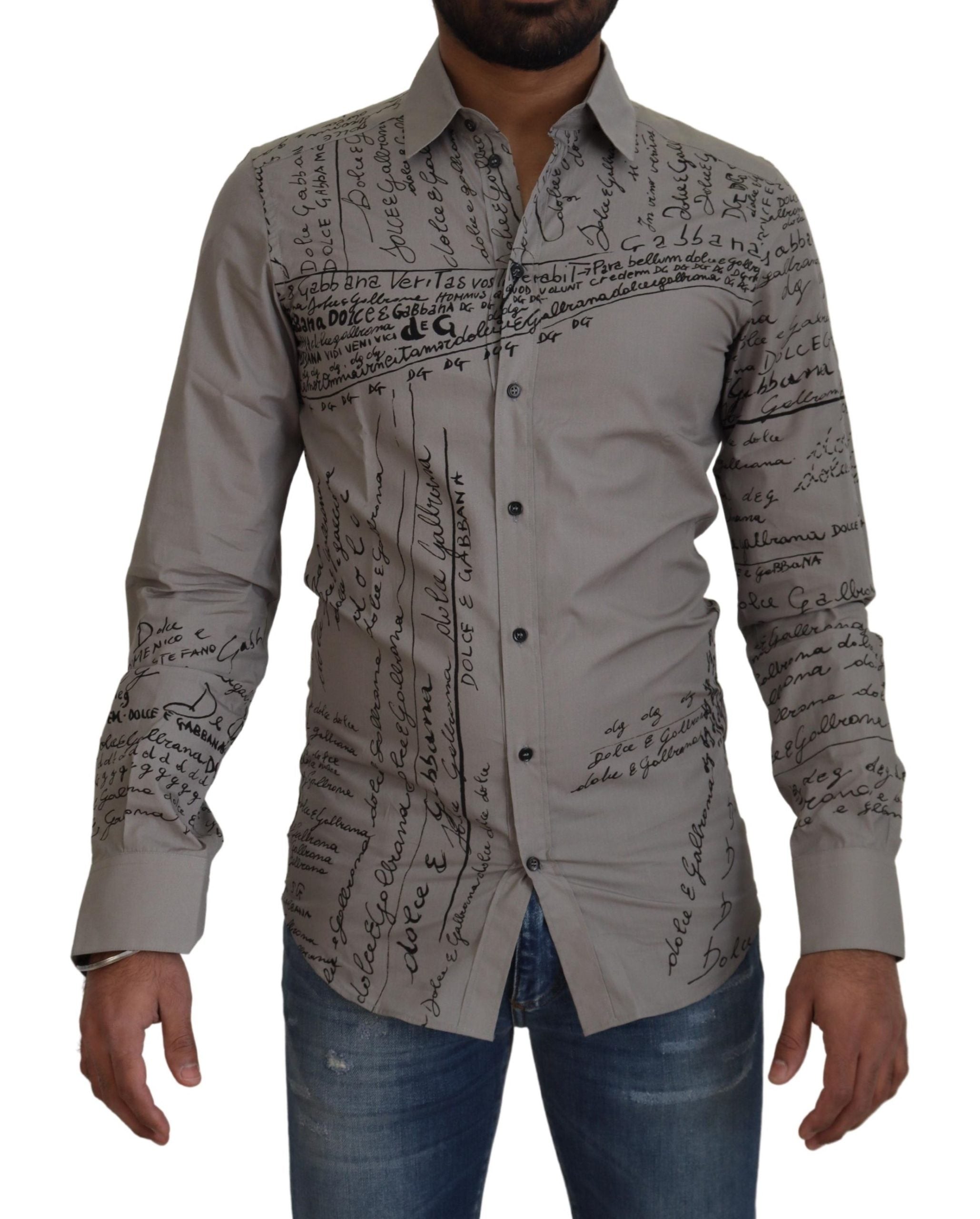 Gray Printed Cotton Slim Dress GOLD Shirt - ventzia