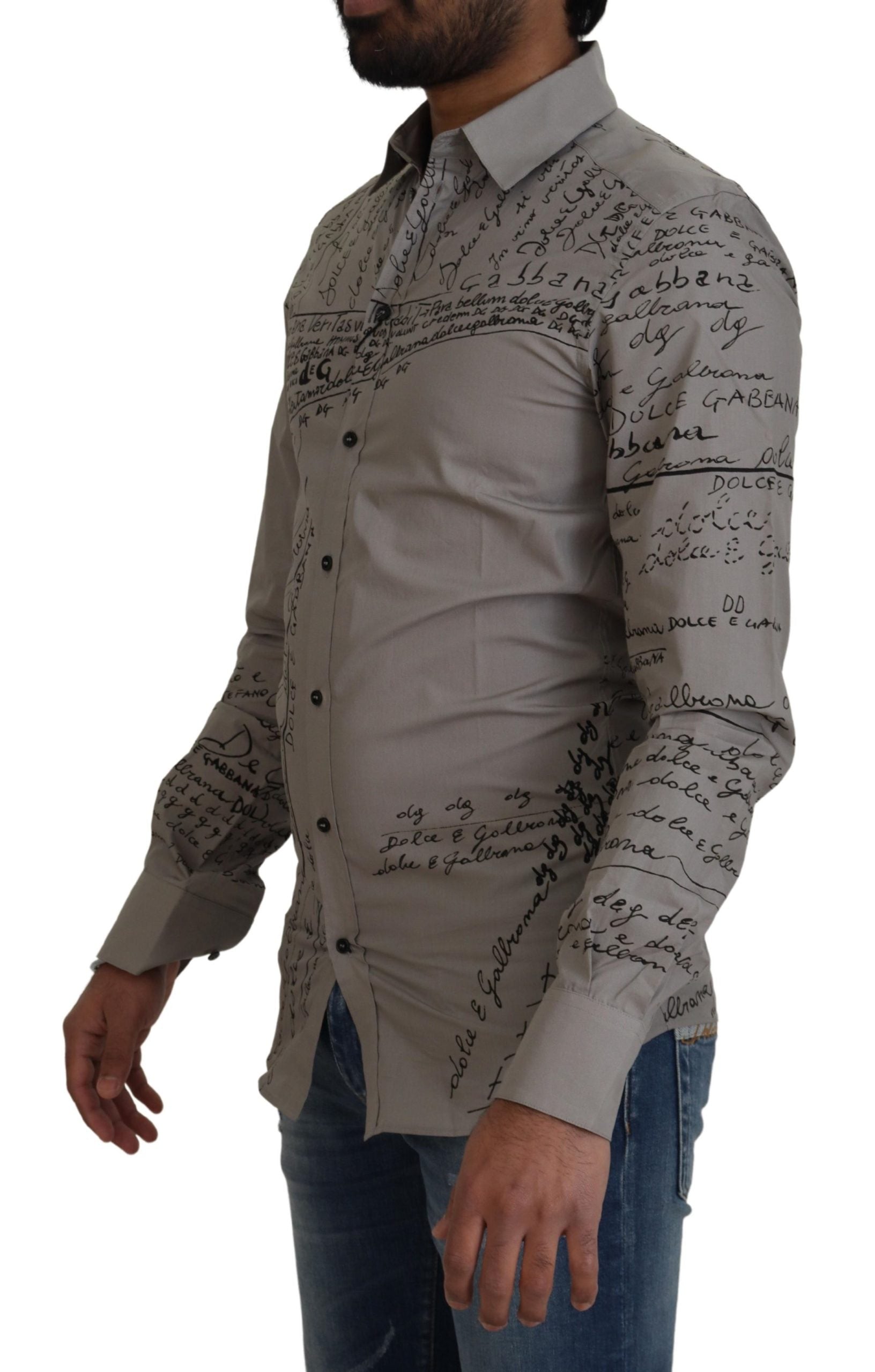 Gray Printed Cotton Slim Dress GOLD Shirt - ventzia