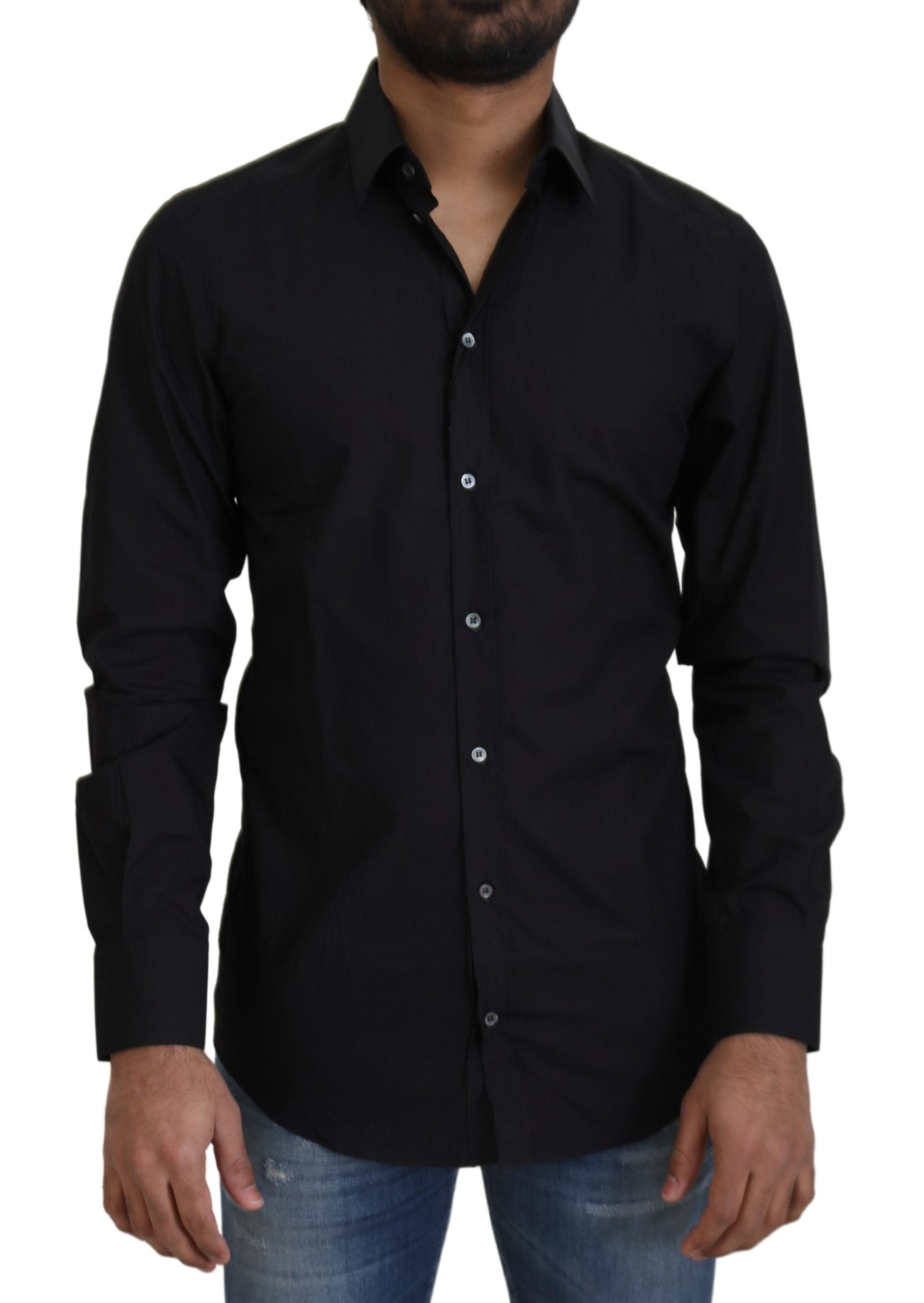 Black Cotton Slim Fit Formal Dress GOLD Shirt - ventzia