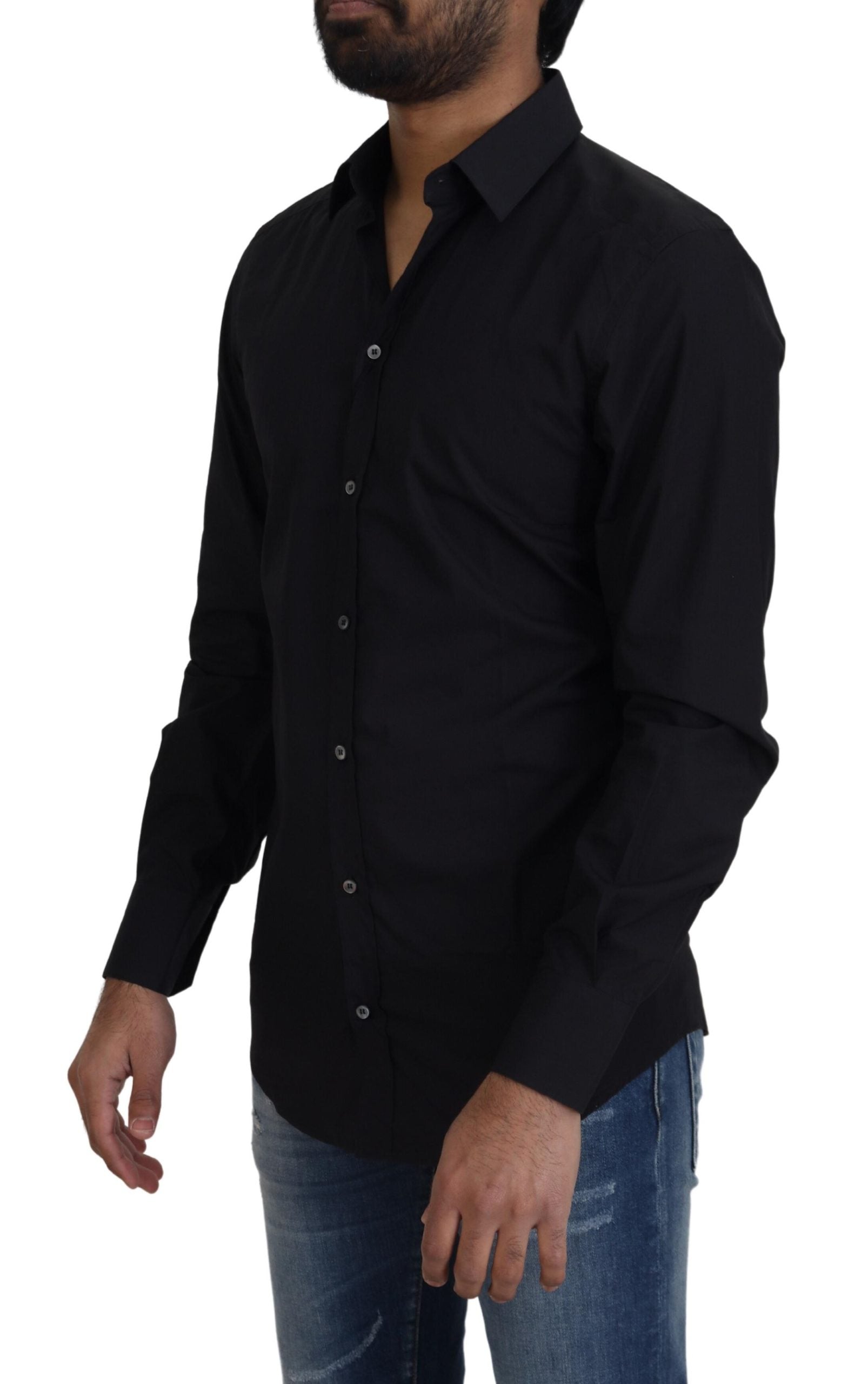 Black Cotton Slim Fit Formal Dress GOLD Shirt - ventzia
