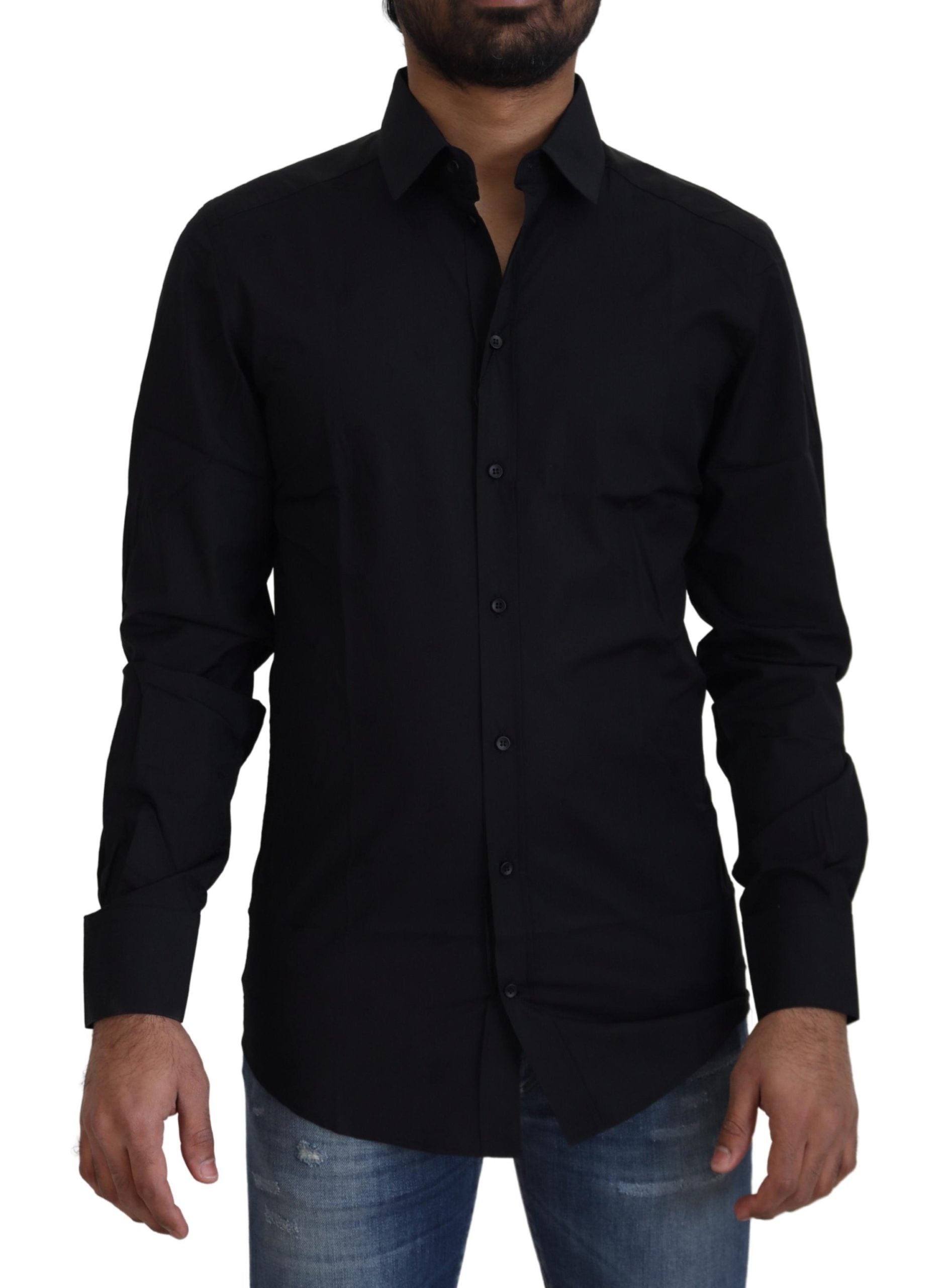 Black Cotton Slim Fit Formal Dress GOLD Shirt - ventzia