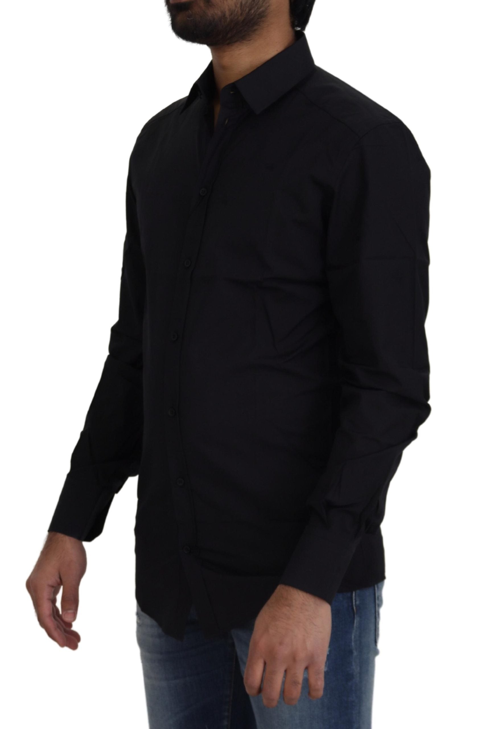 Black Cotton Slim Fit Formal Dress GOLD Shirt - ventzia