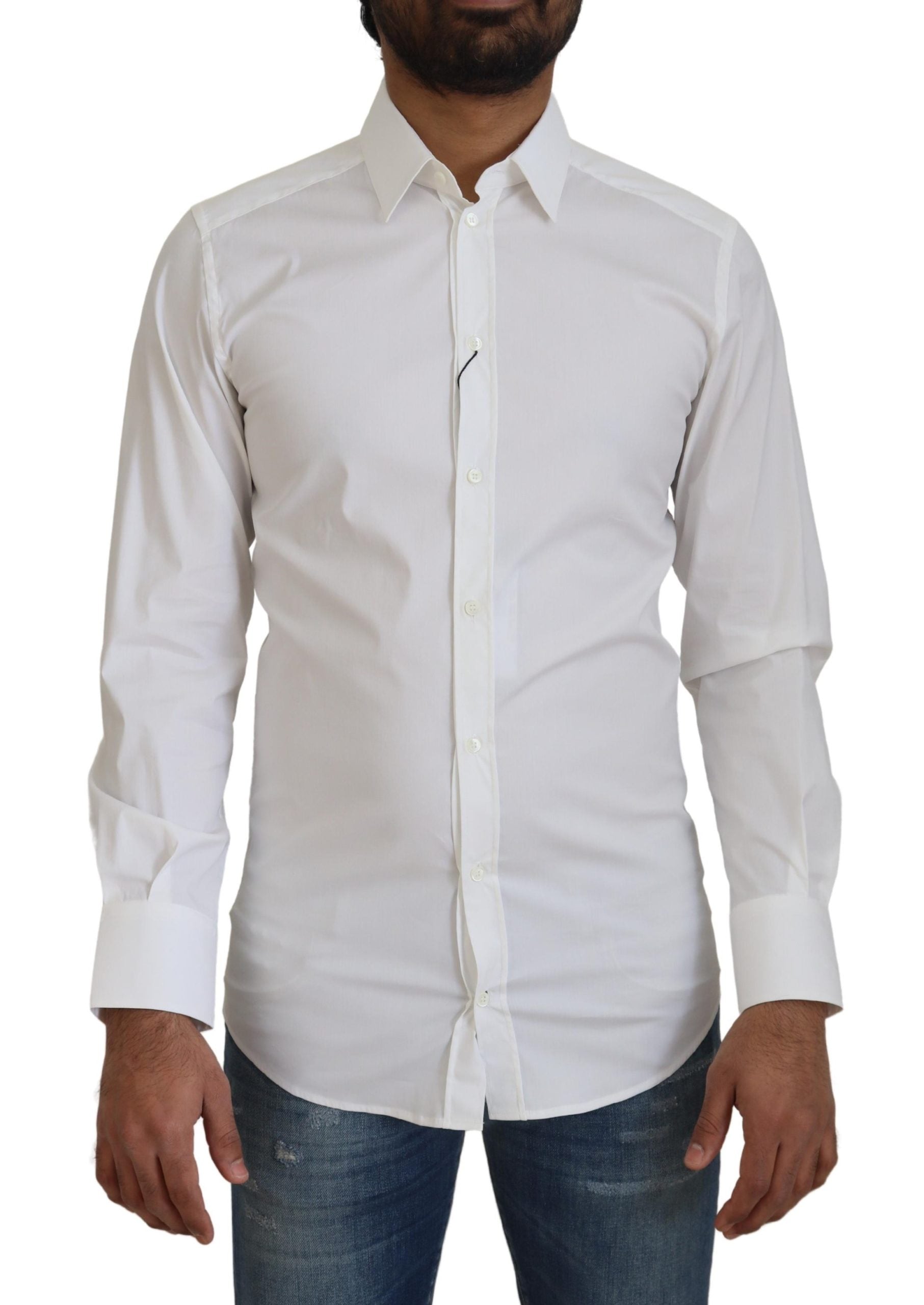 White Cotton Slim Fit Formal Dress GOLD Shirt - ventzia