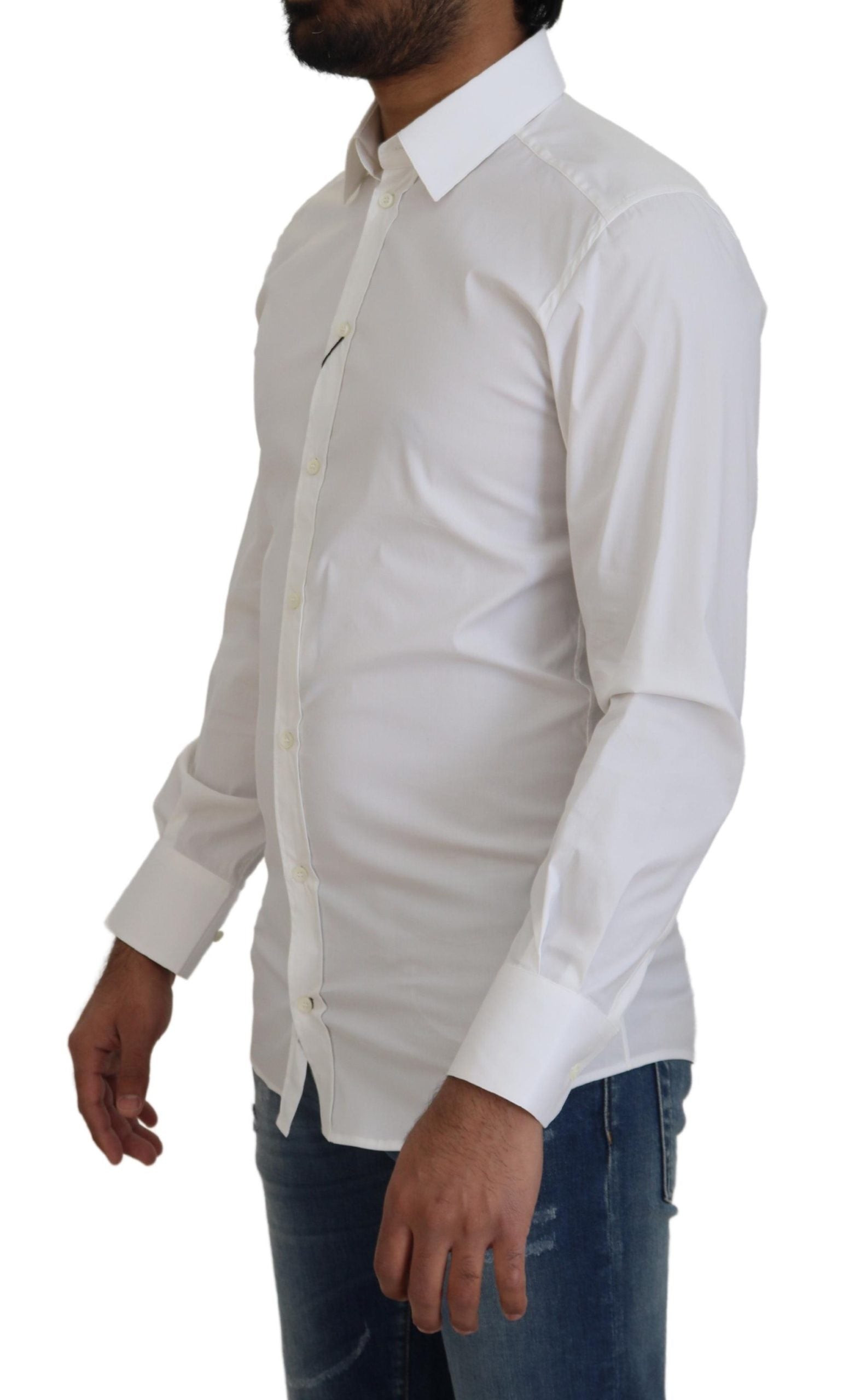 White Cotton Slim Fit Formal Dress GOLD Shirt - ventzia