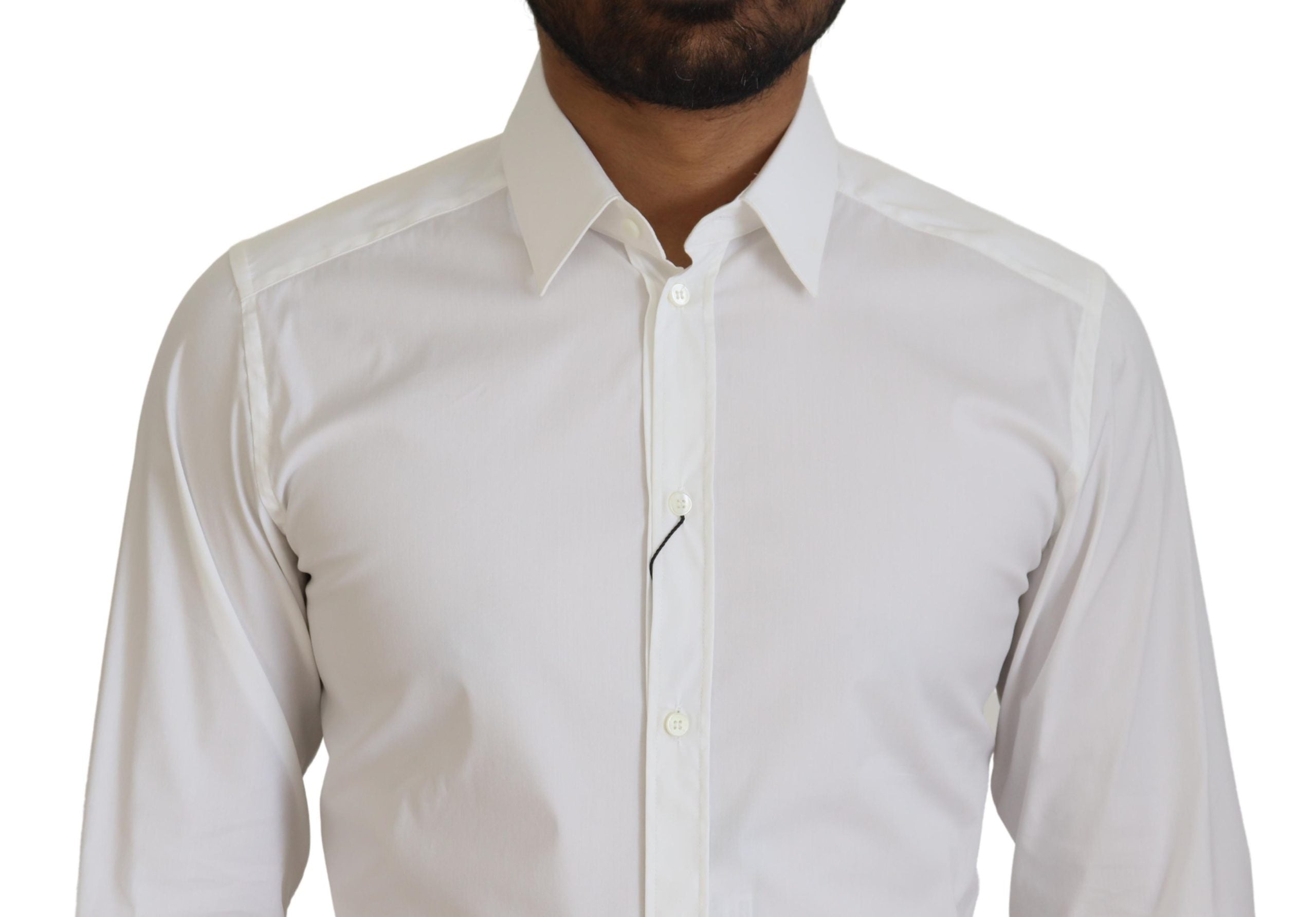 White Cotton Slim Fit Formal Dress GOLD Shirt - ventzia