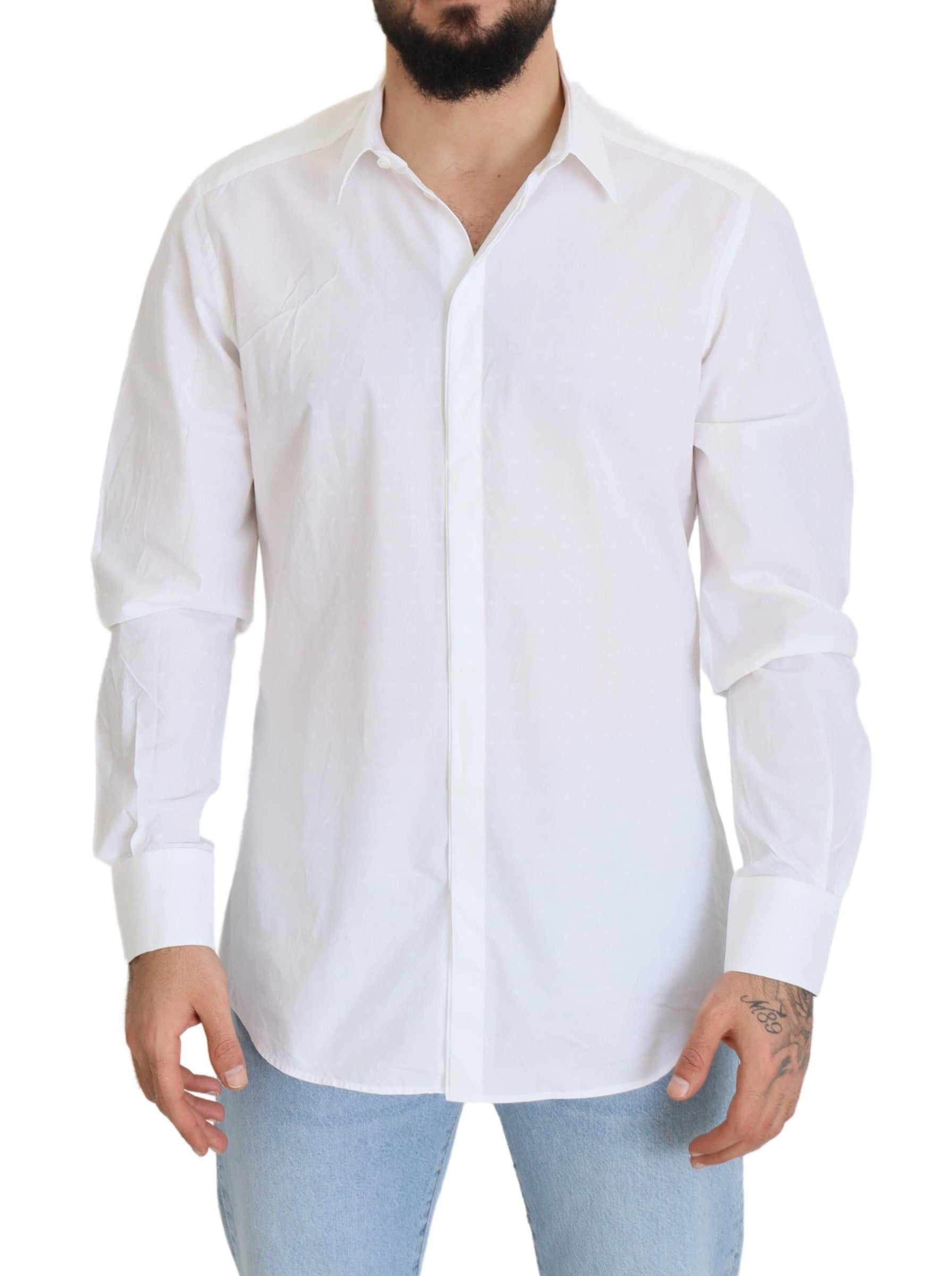 White Cotton Slim Fit Formal Dress GOLD Shirt - ventzia