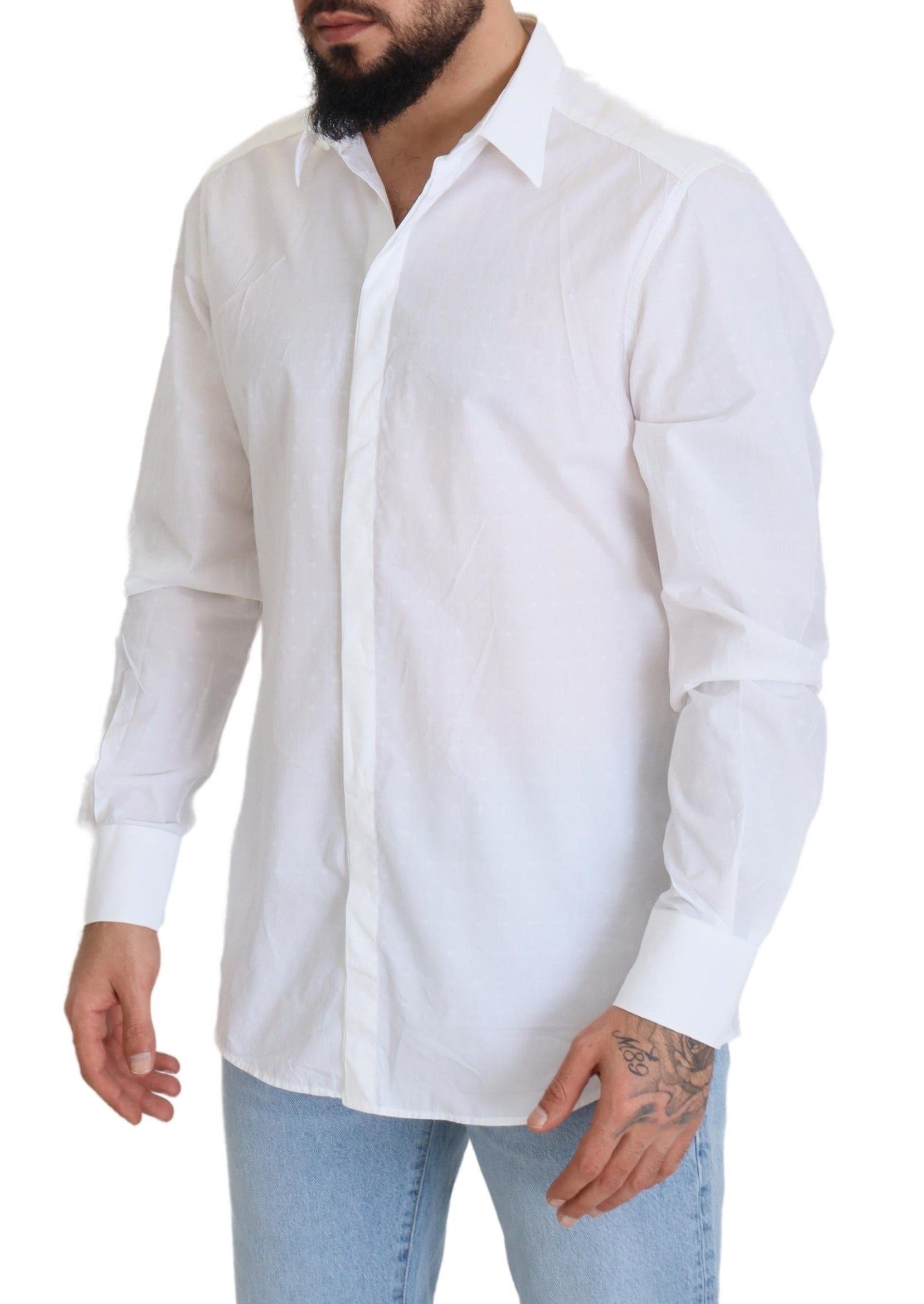 White Cotton Slim Fit Formal Dress GOLD Shirt - ventzia