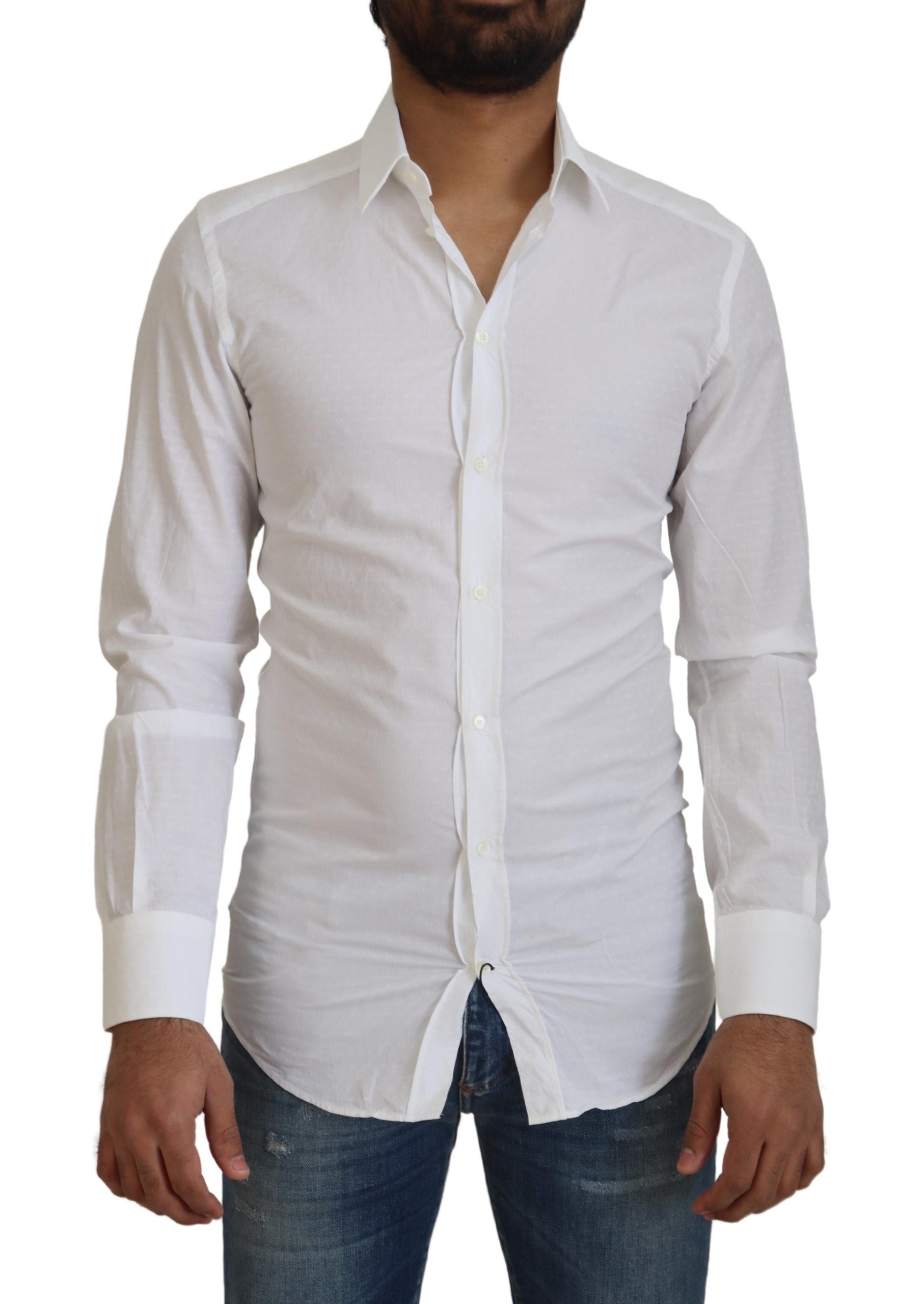 White Cotton Slim Fit Formal Dress GOLD Shirt - ventzia