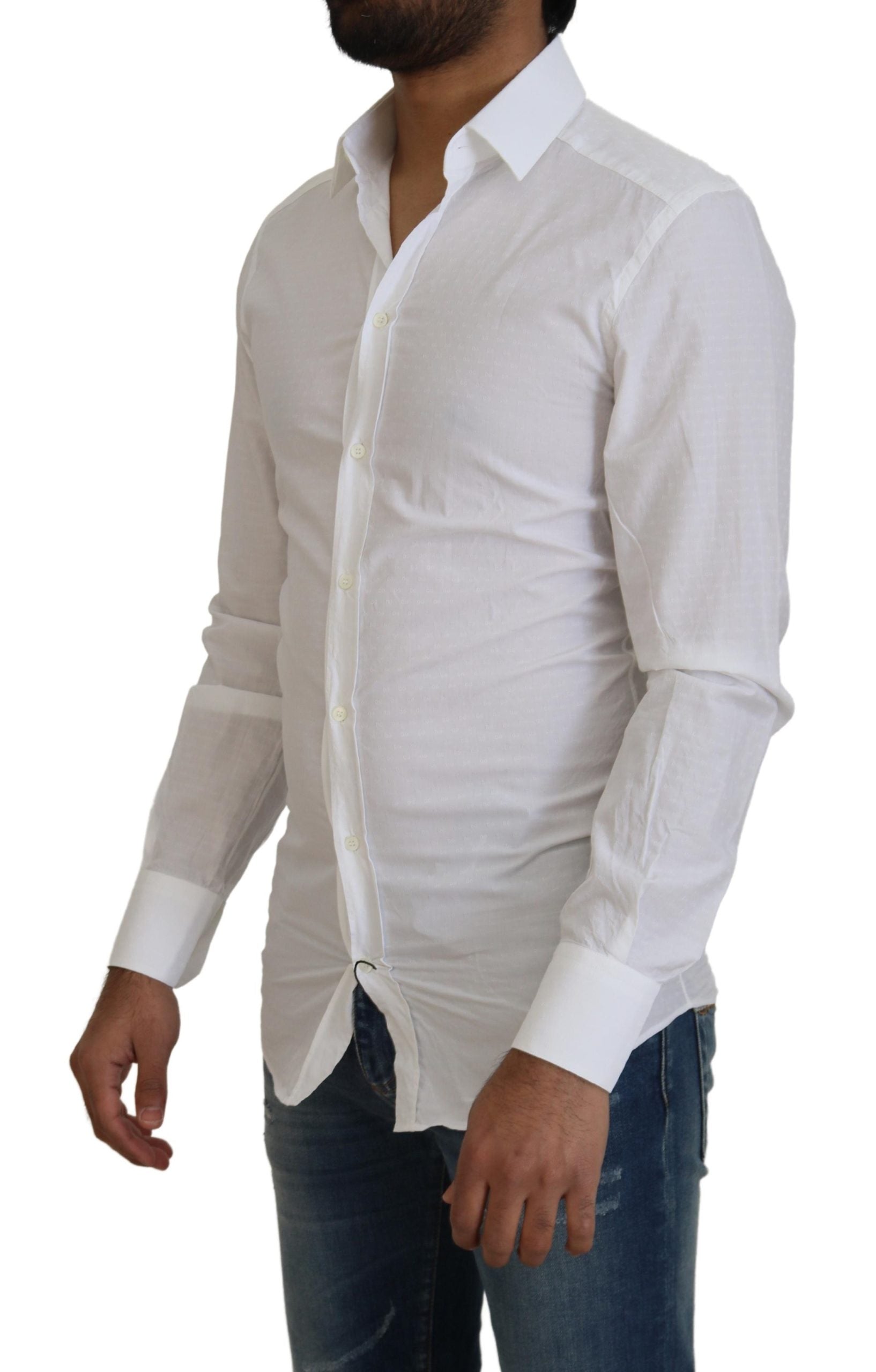 White Cotton Slim Fit Formal Dress GOLD Shirt - ventzia