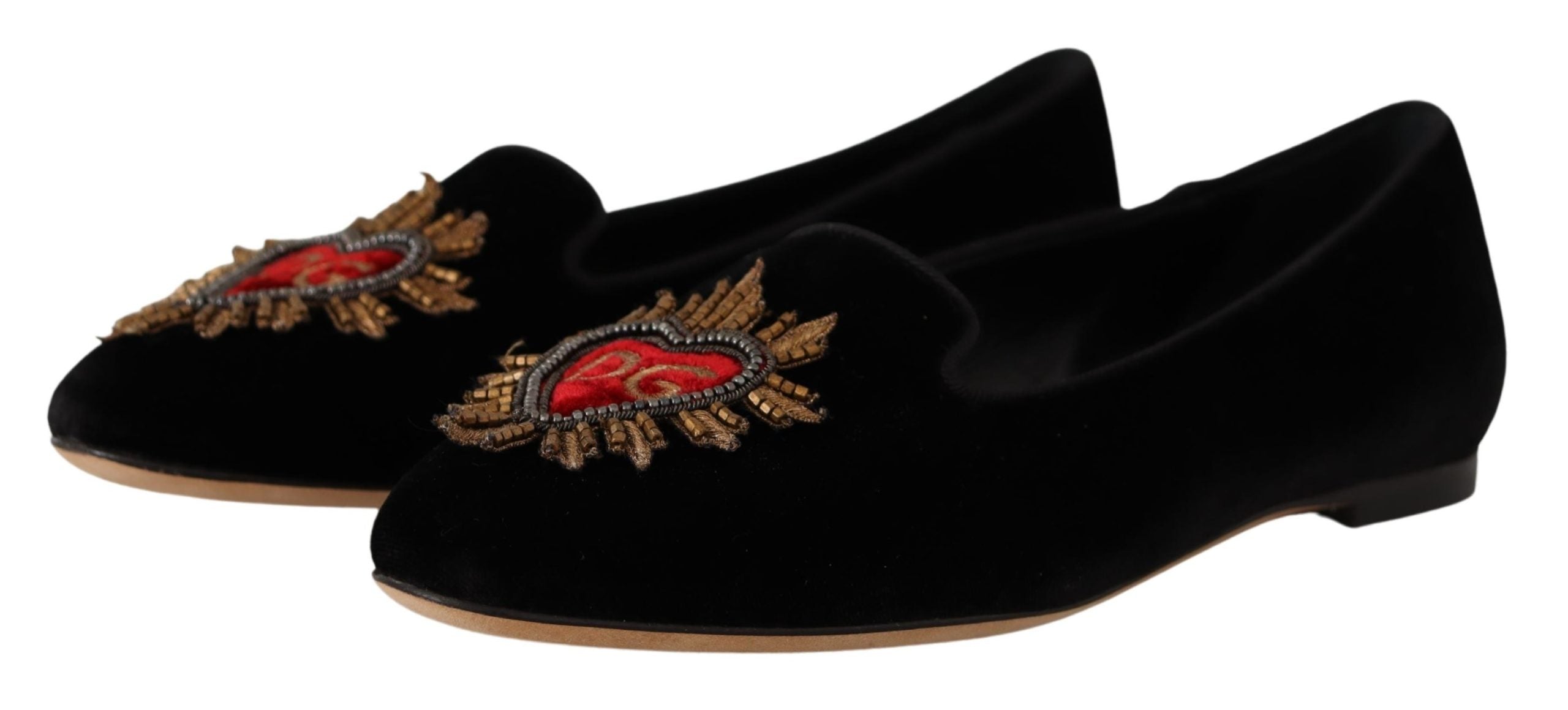 Black DG Sacred Heart Patch Slip On Flat Shoes - ventzia