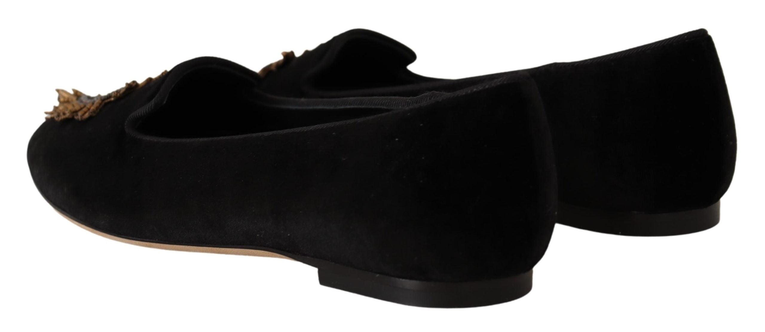Black DG Sacred Heart Patch Slip On Flat Shoes - ventzia