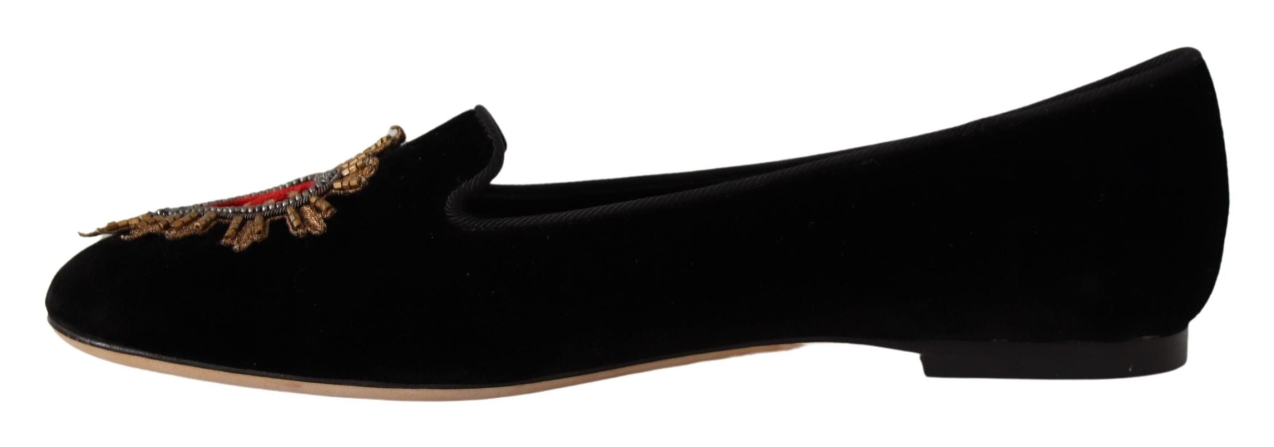 Black DG Sacred Heart Patch Slip On Flat Shoes - ventzia