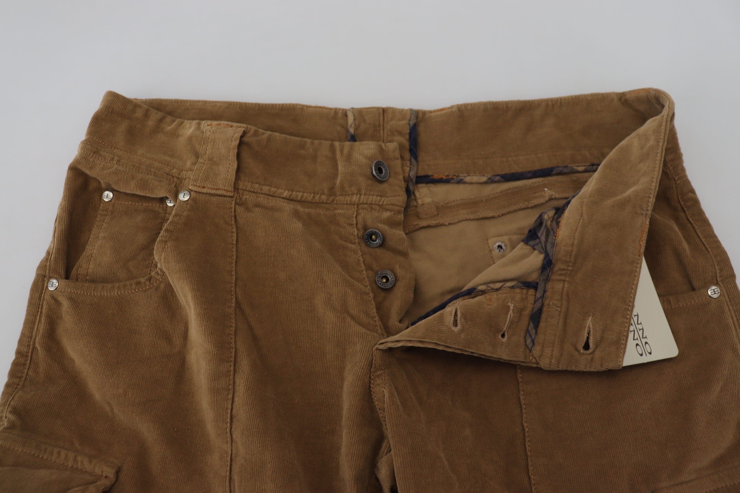 Brown Cotton Corduroy Cargo Pants - ventzia